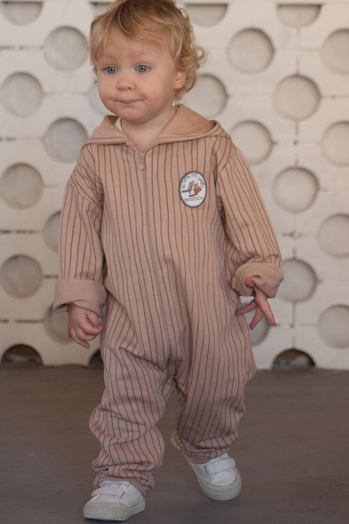 Auntie Me / ‘WAVY STRIPED ZIP-UP HOODIE JUMPSUIT100% organic cotton futter-GOTS certified Nature