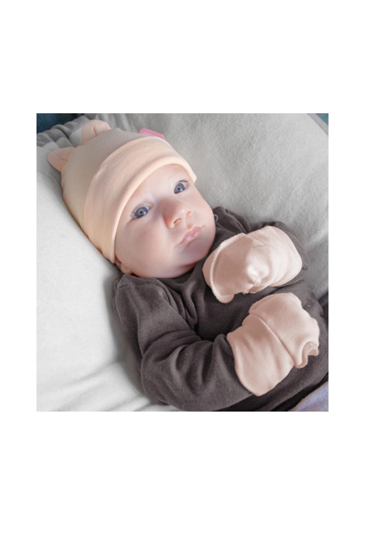 BABYJEM YENİDOĞAN BEBE ELDİVEN (RİBANALI) Pudra