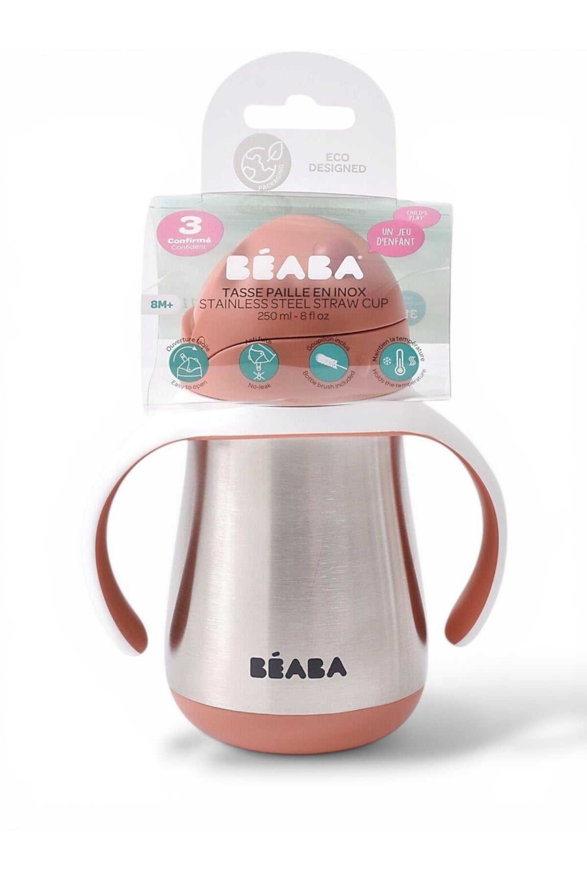 Beaba / 250 ml Çelik Pipetli Suluk Terracotta