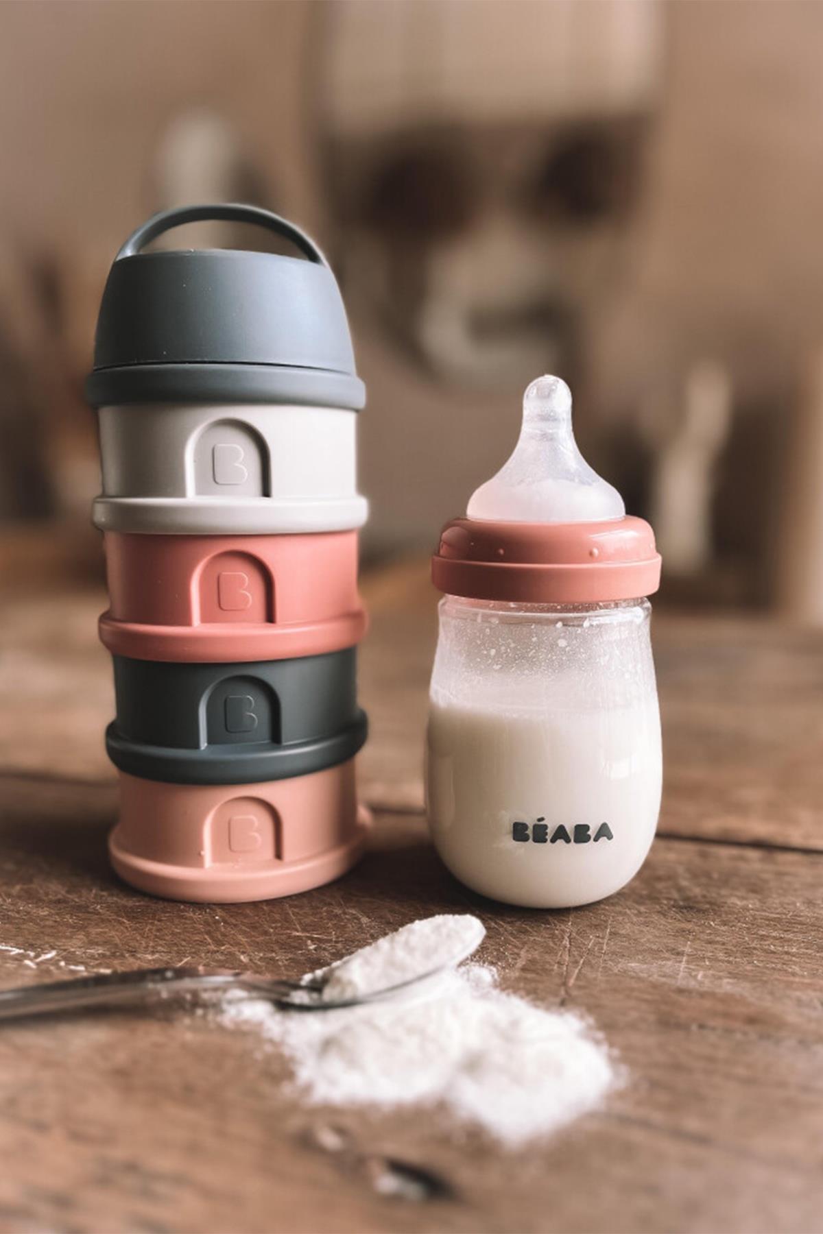 Beaba / 4 Katmanlı Süt Tozu Kutusu ve Atıştırmalık Kabı Pembe
