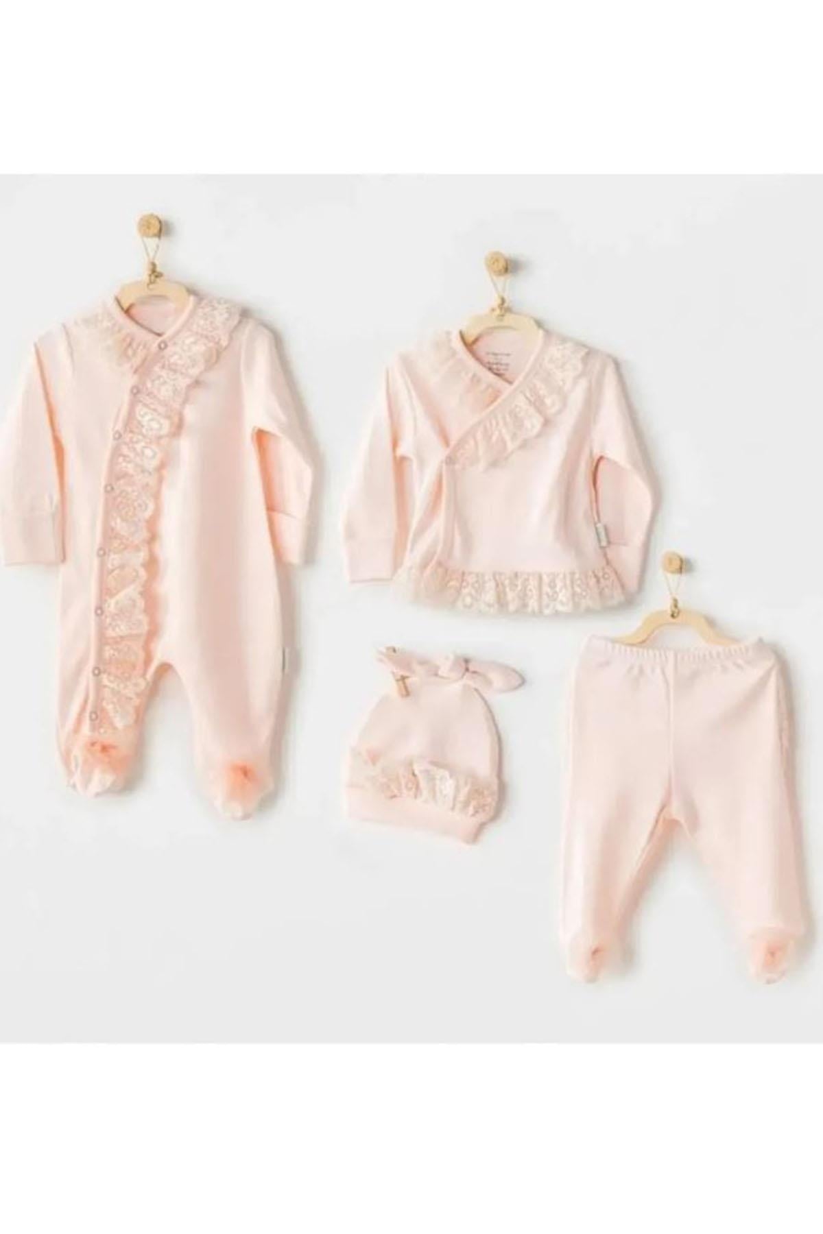 BEBEK HASTANE ÇIKIŞI 4 PCS NEWBORN TULLE SET CHIC GIRL SALMON