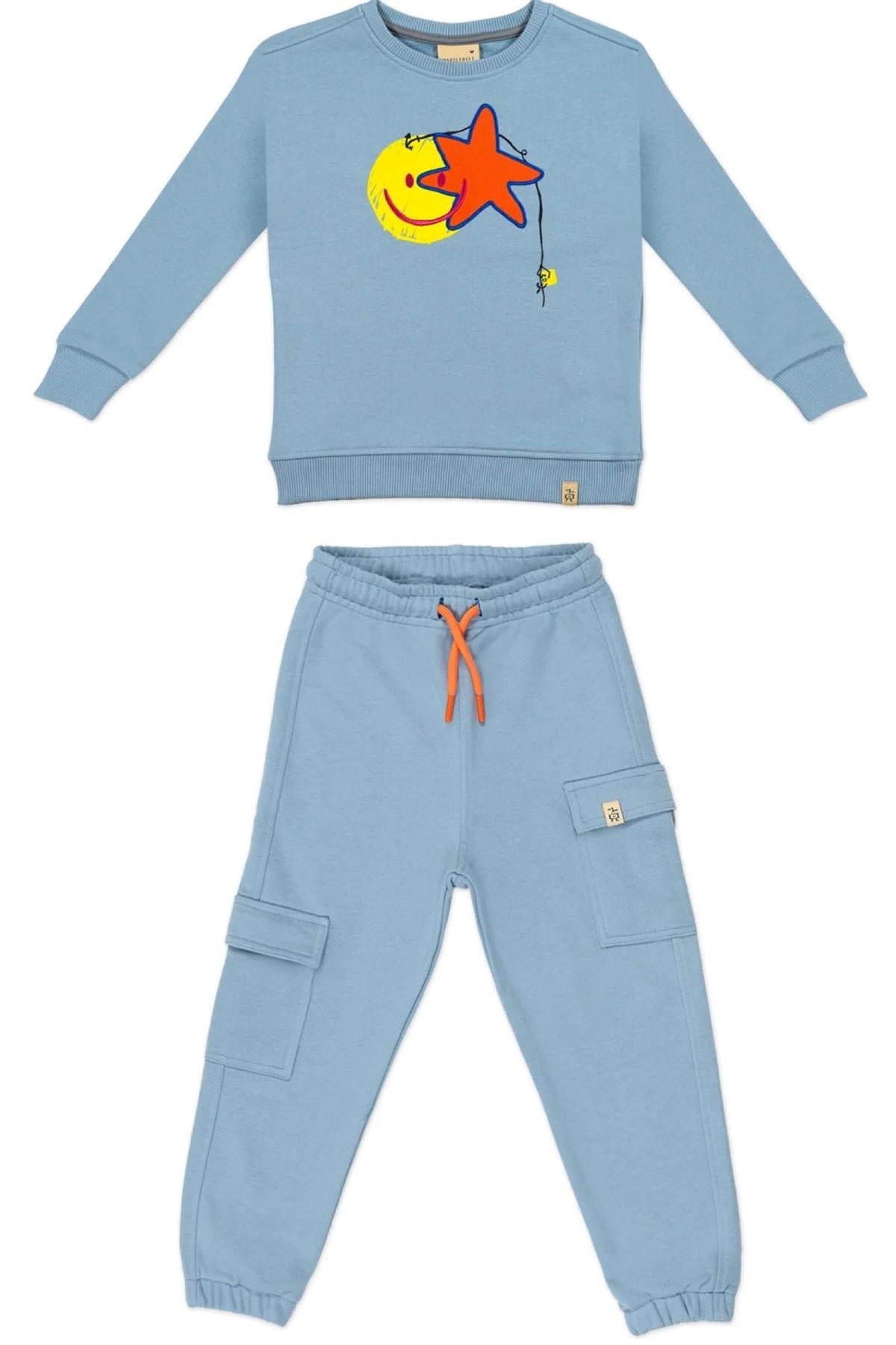 Beetlebeez / Çocuk Açık Mavi Kargo Jogger Eşofman Altı - Turuncu Kordonlu Açık Mavi