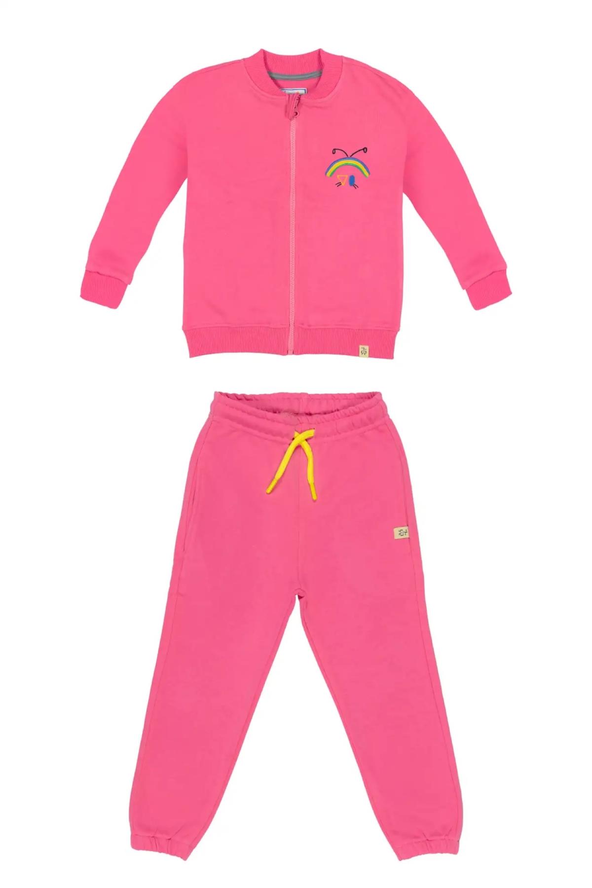 Beetlebeez / Çocuk Bisiklet Yaka Nakışlı Fermuarlı Sweatshirt - Pembe Pembe