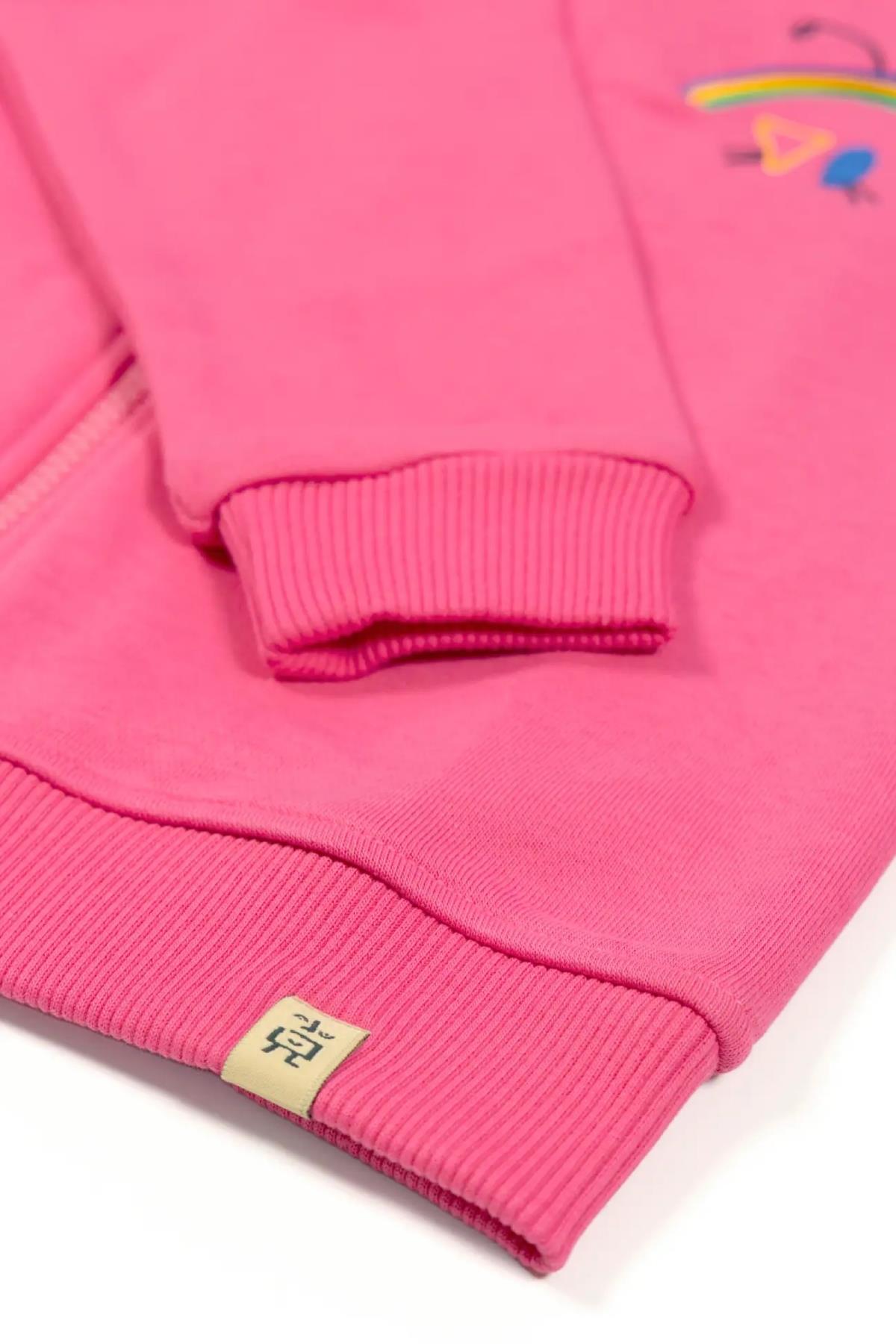 Beetlebeez / Çocuk Bisiklet Yaka Nakışlı Fermuarlı Sweatshirt - Pembe Pembe