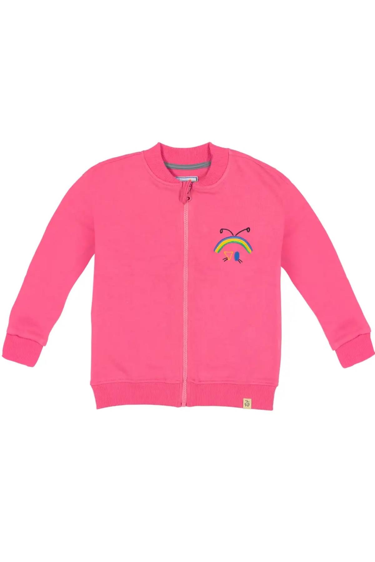 Beetlebeez / Çocuk Bisiklet Yaka Nakışlı Fermuarlı Sweatshirt - Pembe Pembe