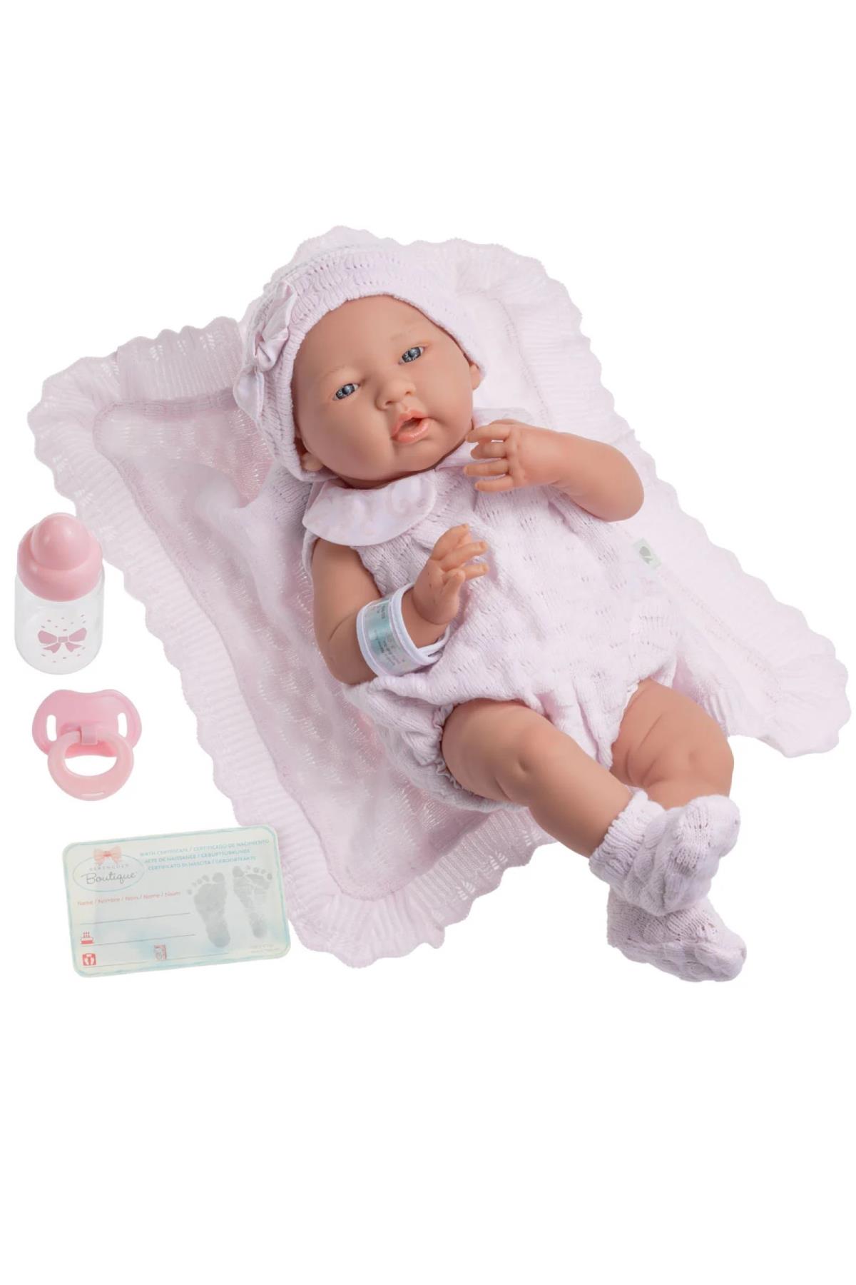 Berenguer Gerçekçi Yenidoğan Oyuncak Kız Bebek 38 cm ve Örme Battaniye Çok Renkli