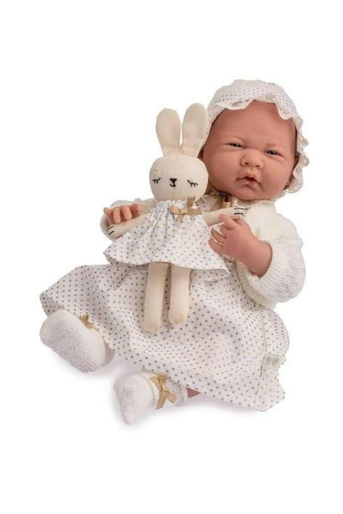 Berenguer Gerçekçi Yenidoğan Oyuncak Kız Bebek 39 cm - Beyaz Hırka ve Tavşanlı Çok Renkli