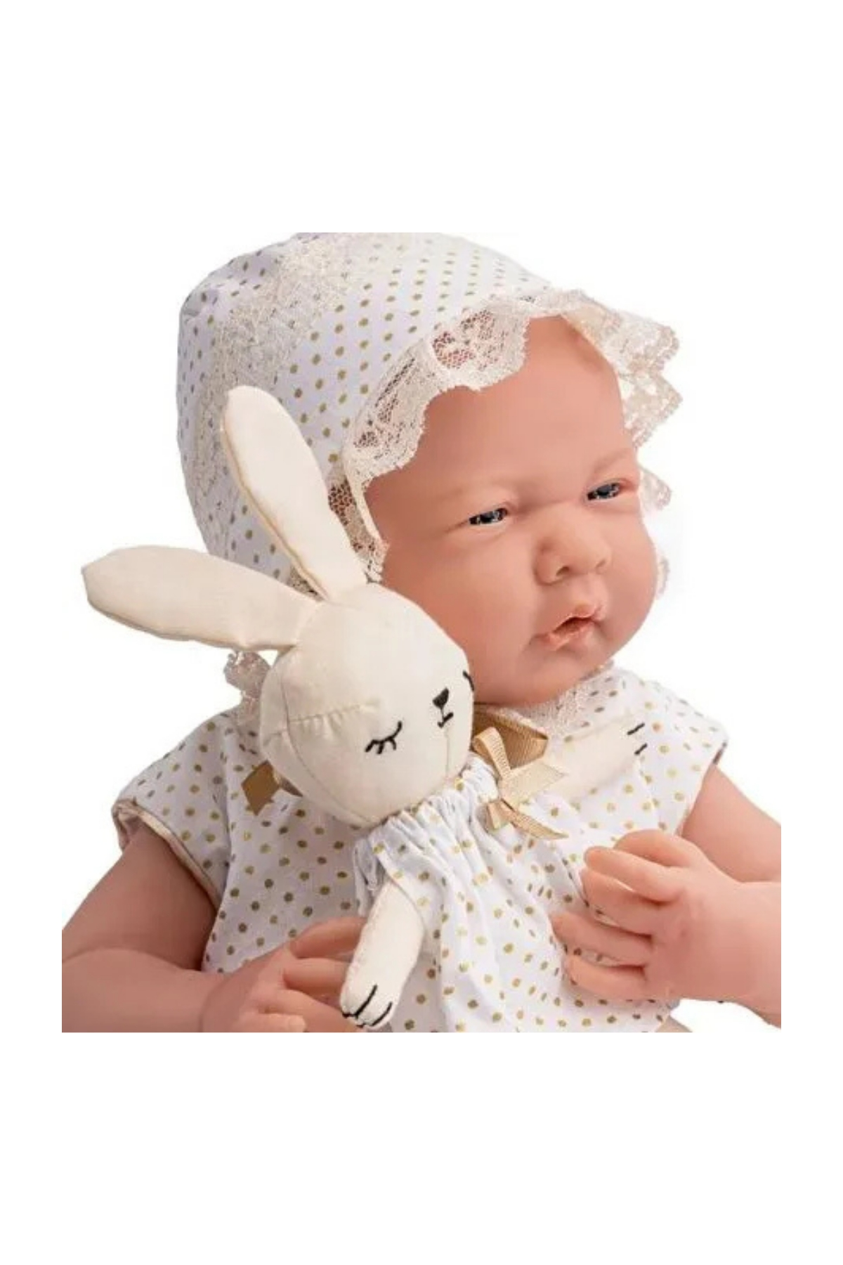 Berenguer Gerçekçi Yenidoğan Oyuncak Kız Bebek 39 cm - Beyaz Hırka ve Tavşanlı Çok Renkli