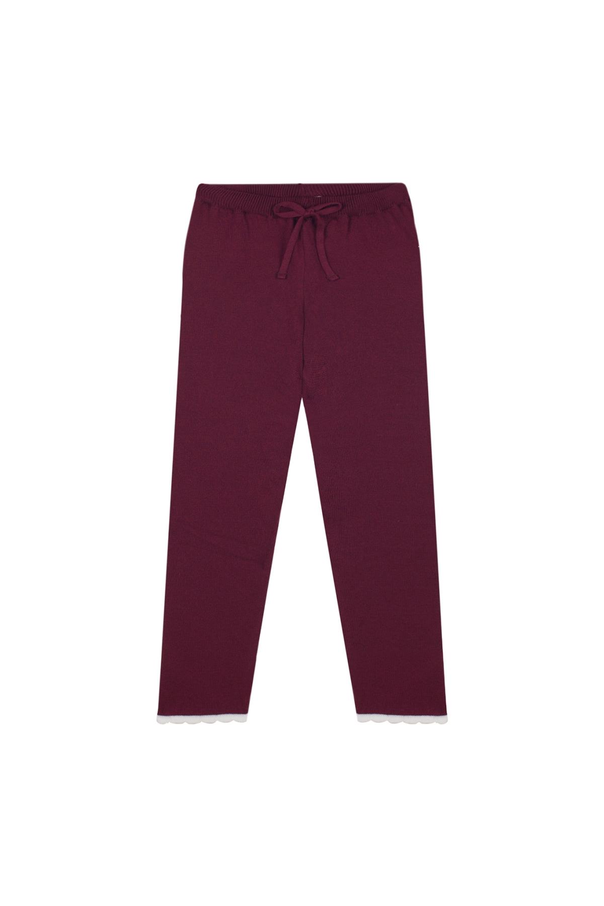 Antebies / Beyaz Fırfırlı Bordo Triko Sweatshirt Tayt Takım Bordo