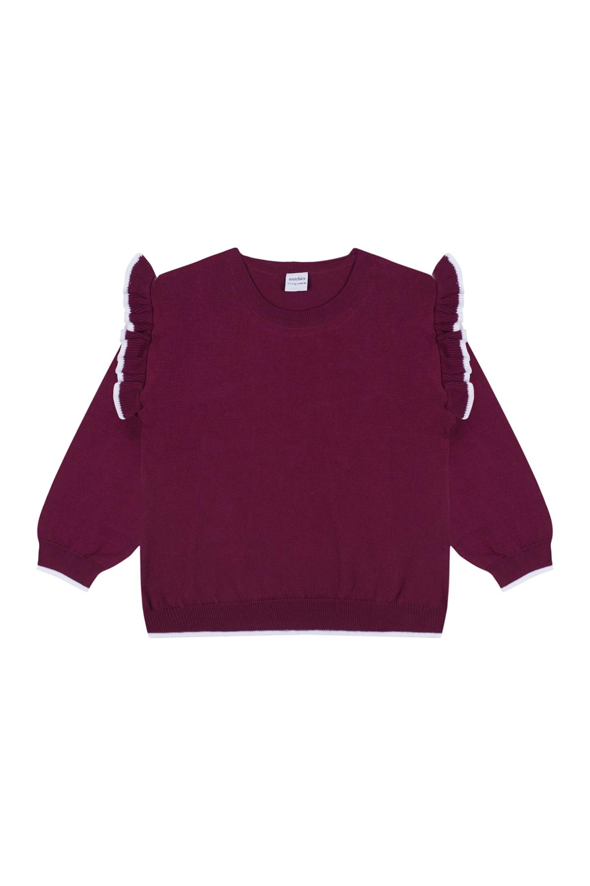 Antebies / Beyaz Fırfırlı Bordo Triko Sweatshirt Tayt Takım Bordo