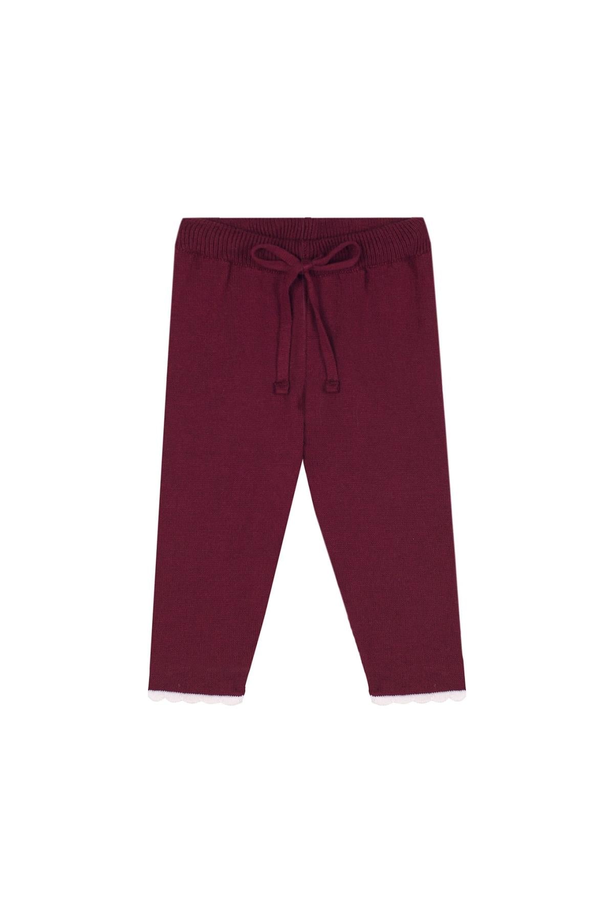 Beyaz Kontrast Detaylı Fırfırlı Bordo Triko Bebek Bordo