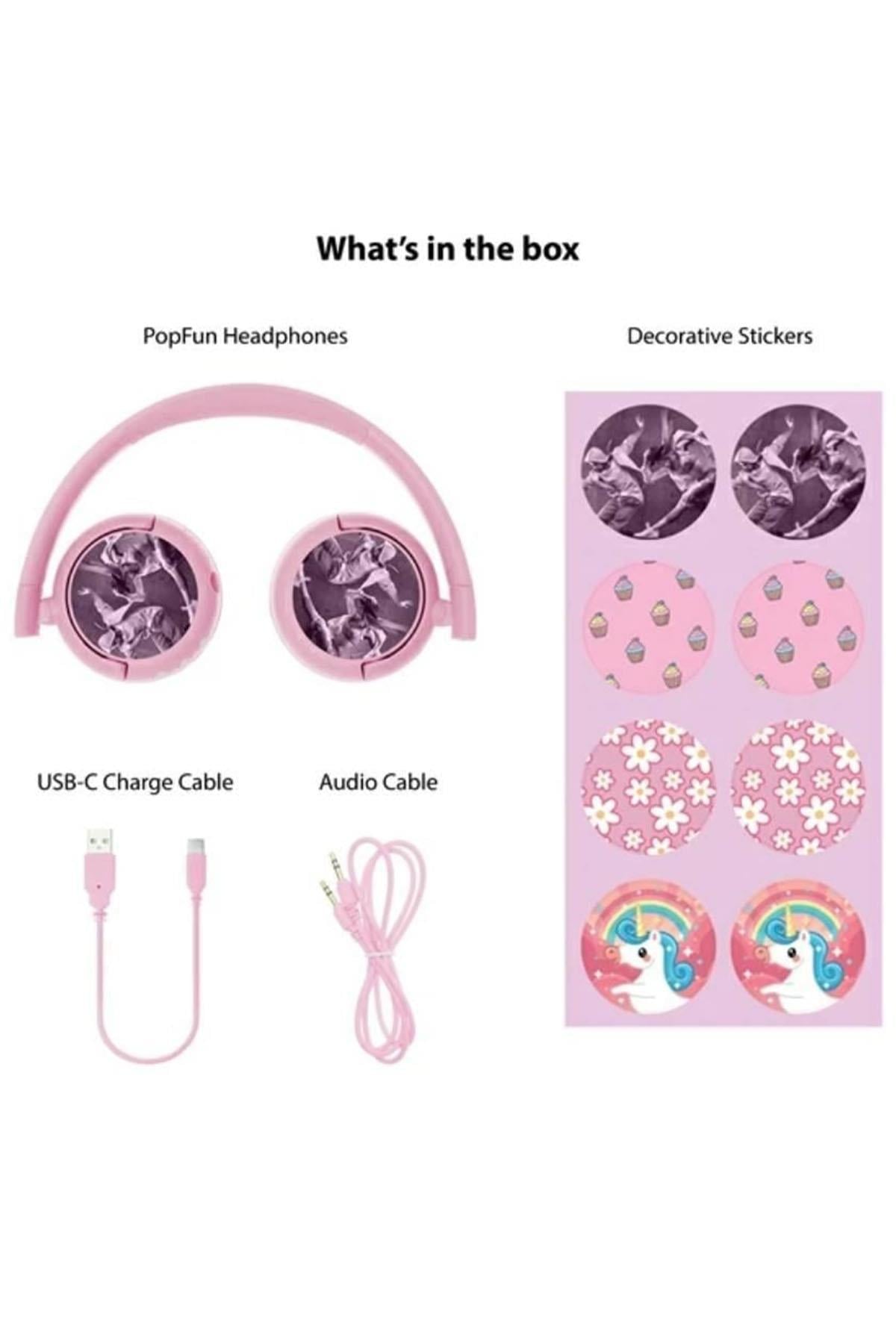 BuddyPhones POP Fun Çocuklar İçin Kulak Üstü Kulaklık - Bluetooth/Kablolu - Pembe Çok Renkli