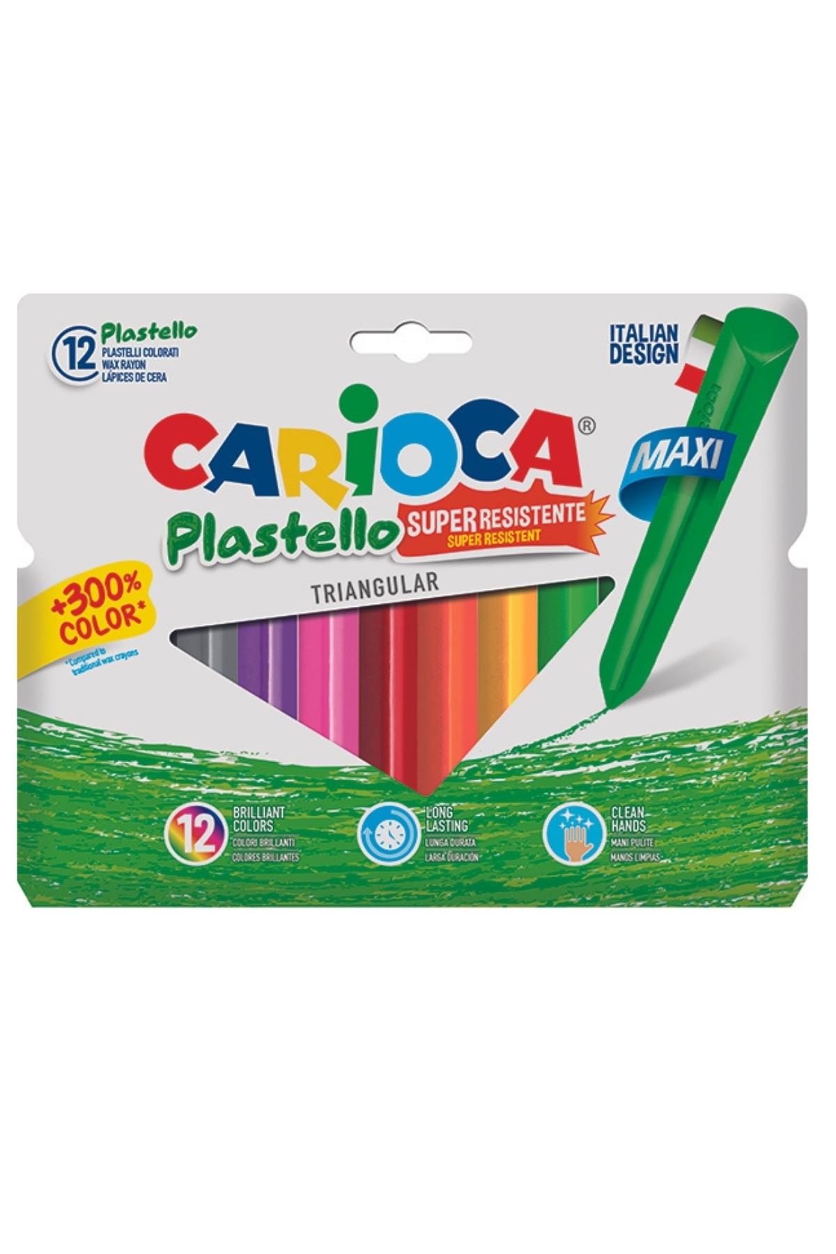 Carioca / PLASTELLO JUMBO ÜÇGEN ELLERİ KİRLETMEYEN YIKANABİLİR PASTEL BOYA KALEMİ 12'Lİ Çok Renkli