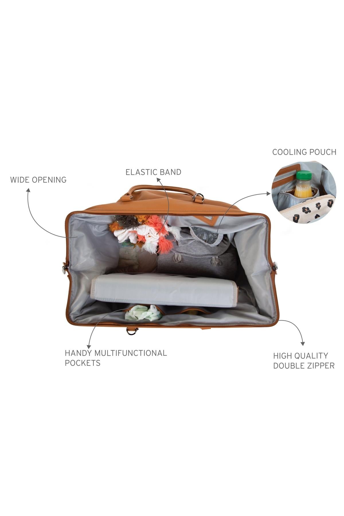 Child Home / Mommy Bag, Anne Bebek Bakım Çantası Deri Kahve