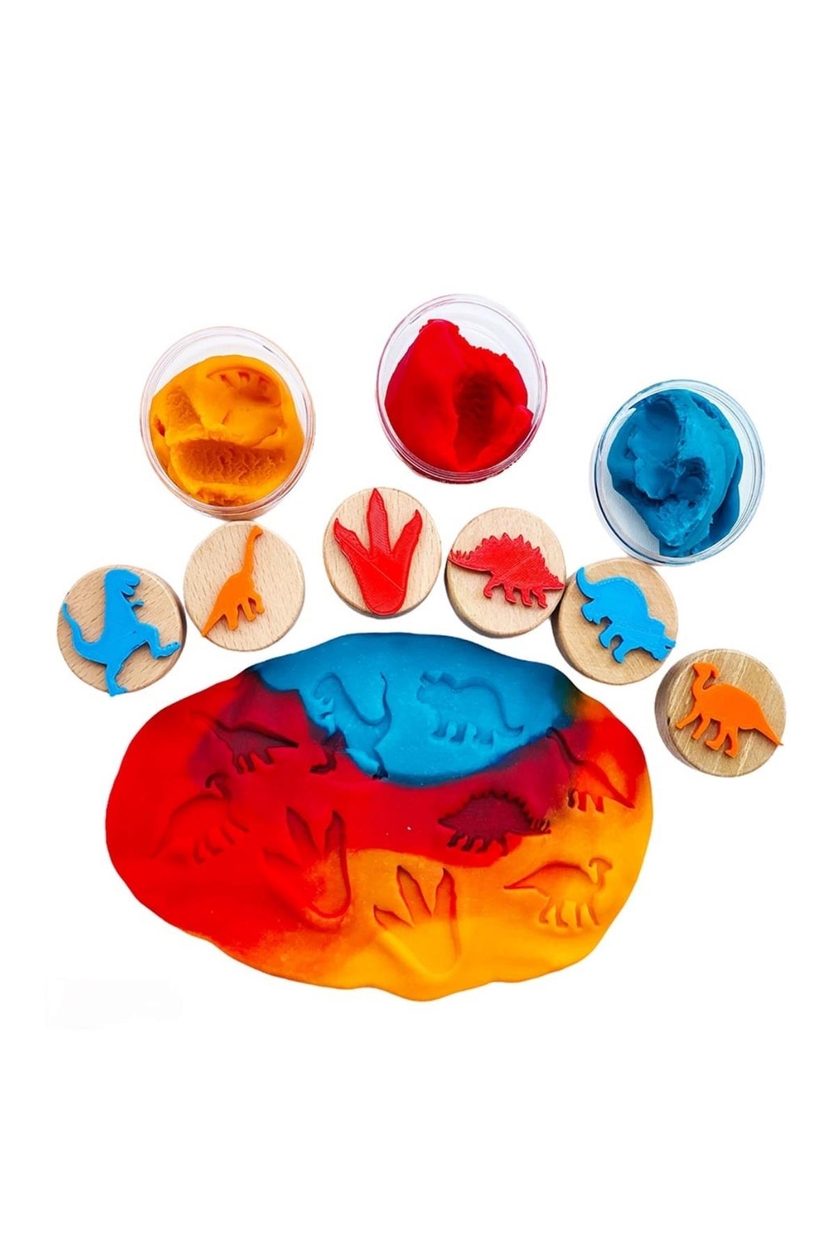 Childgen / Dinozorlar ahşap damga set  (6 adet damga) Çok Renkli