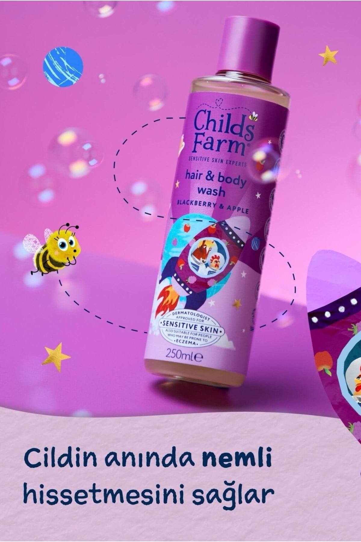 Childs Farm Böğürtlen ve Organik Elma Özlü Çocuk Saç ve Vücut Şampuanı Renksiz