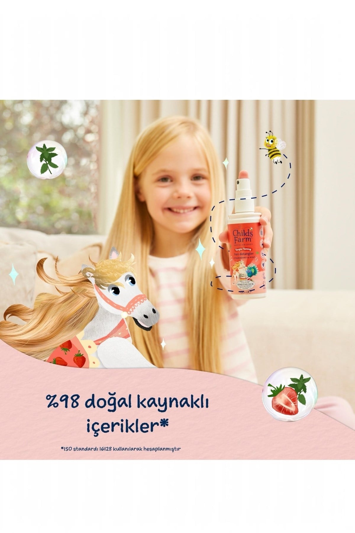 Childs Farm Çilek ve Organik Nane Özlü Kolay Tarama Çocuk Saç Spreyi Renksiz