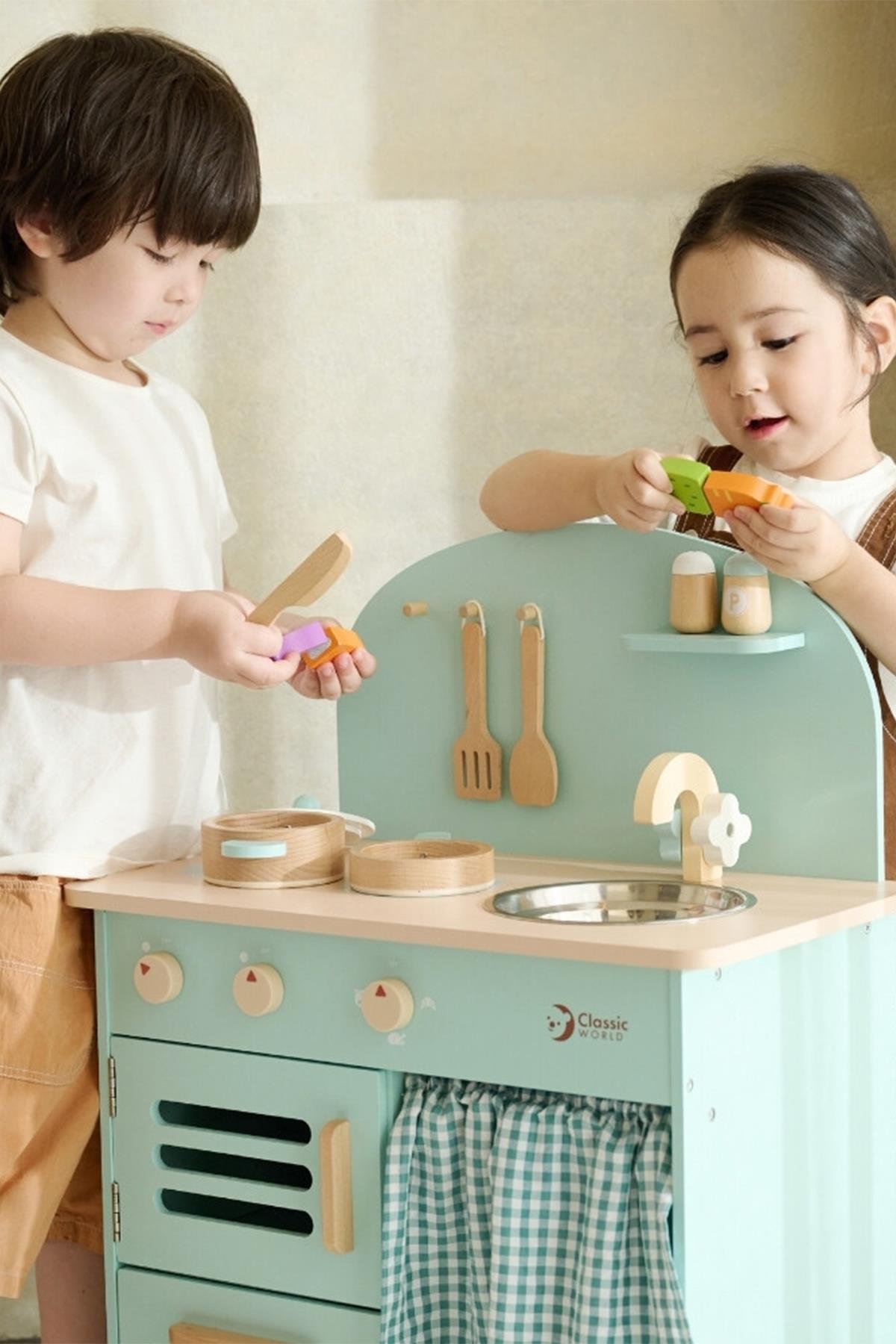 Classic World Ahşap Mavi Retro Mutfak Çok Renkli