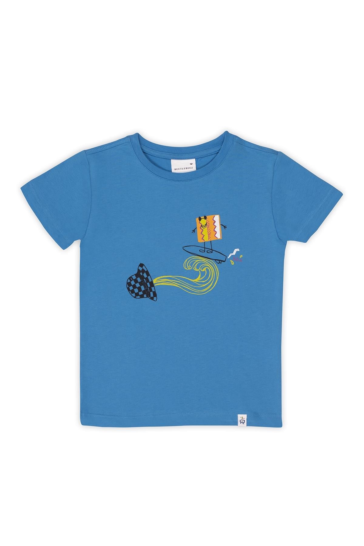 Beetlebeez / Cool Surfer T-Shirt Kısa Kollu Baskılı Çocuk T-Shirt Mavi