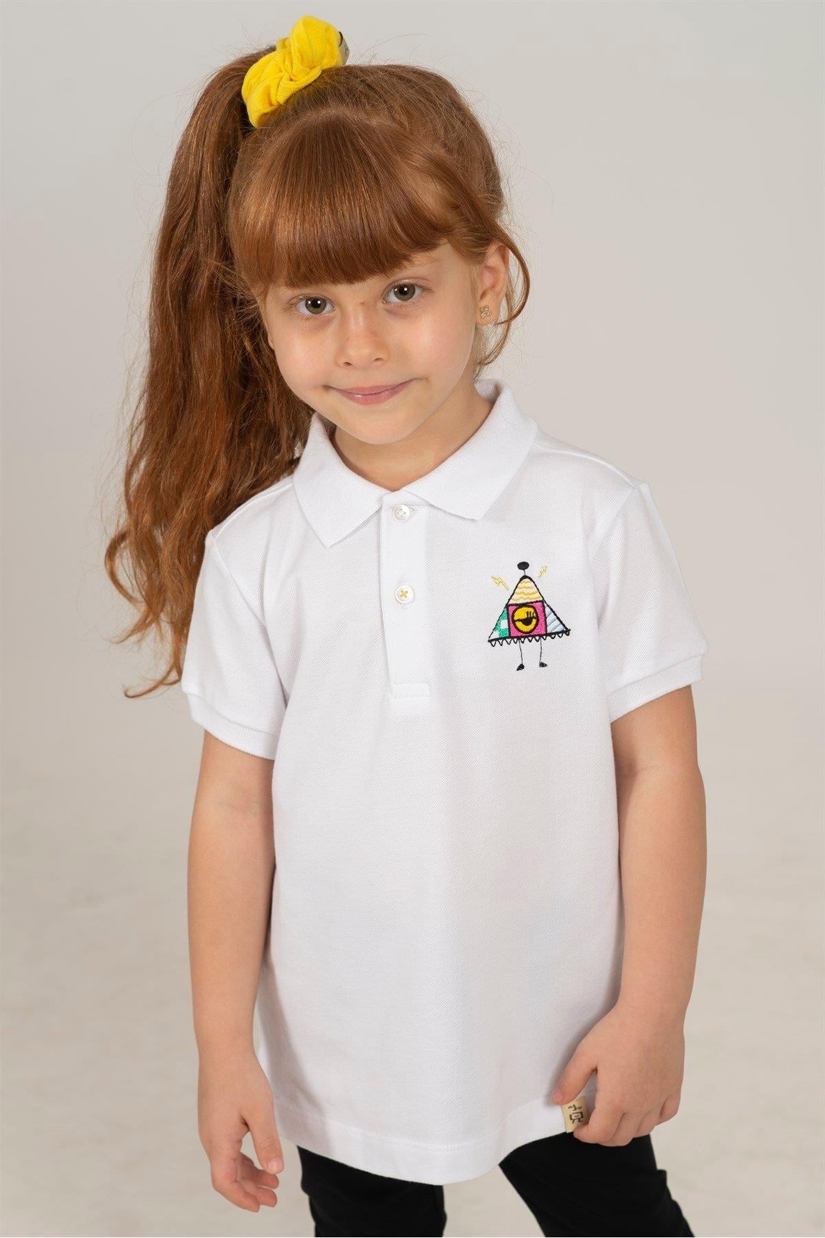 Beetlebeez / Cute Monster Kısa Kollu Çocuk Polo Yaka T-shirt Beyaz