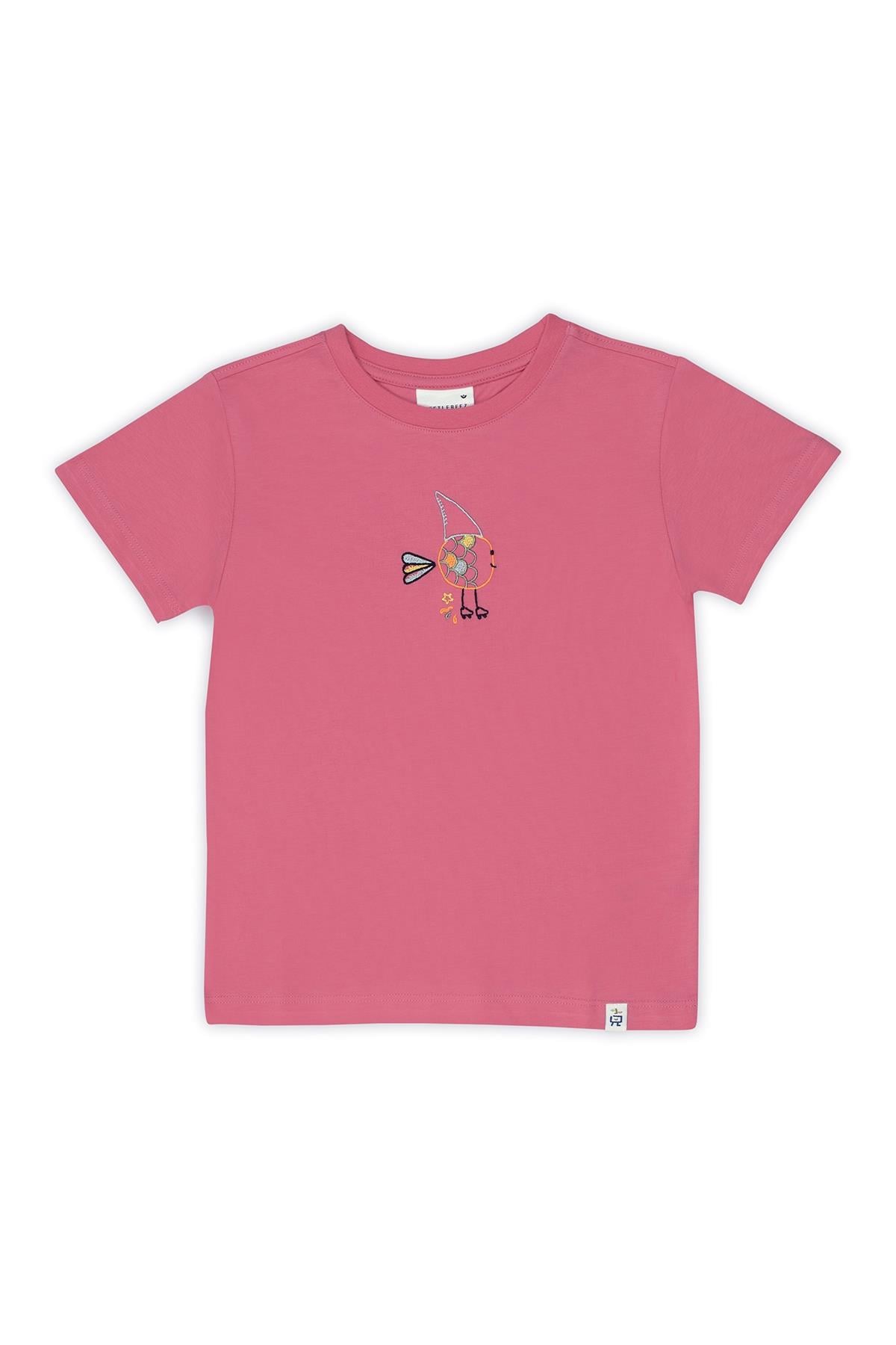 Beetlebeez / Cute Shark T-Shirt Kısa Kollu Nakışlı Çocuk T-Shirt Pembe