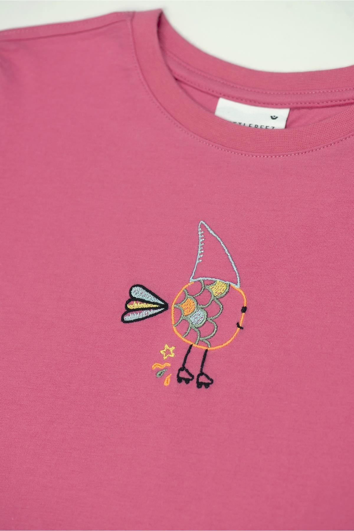 Beetlebeez / Cute Shark T-Shirt Kısa Kollu Nakışlı Çocuk T-Shirt Pembe