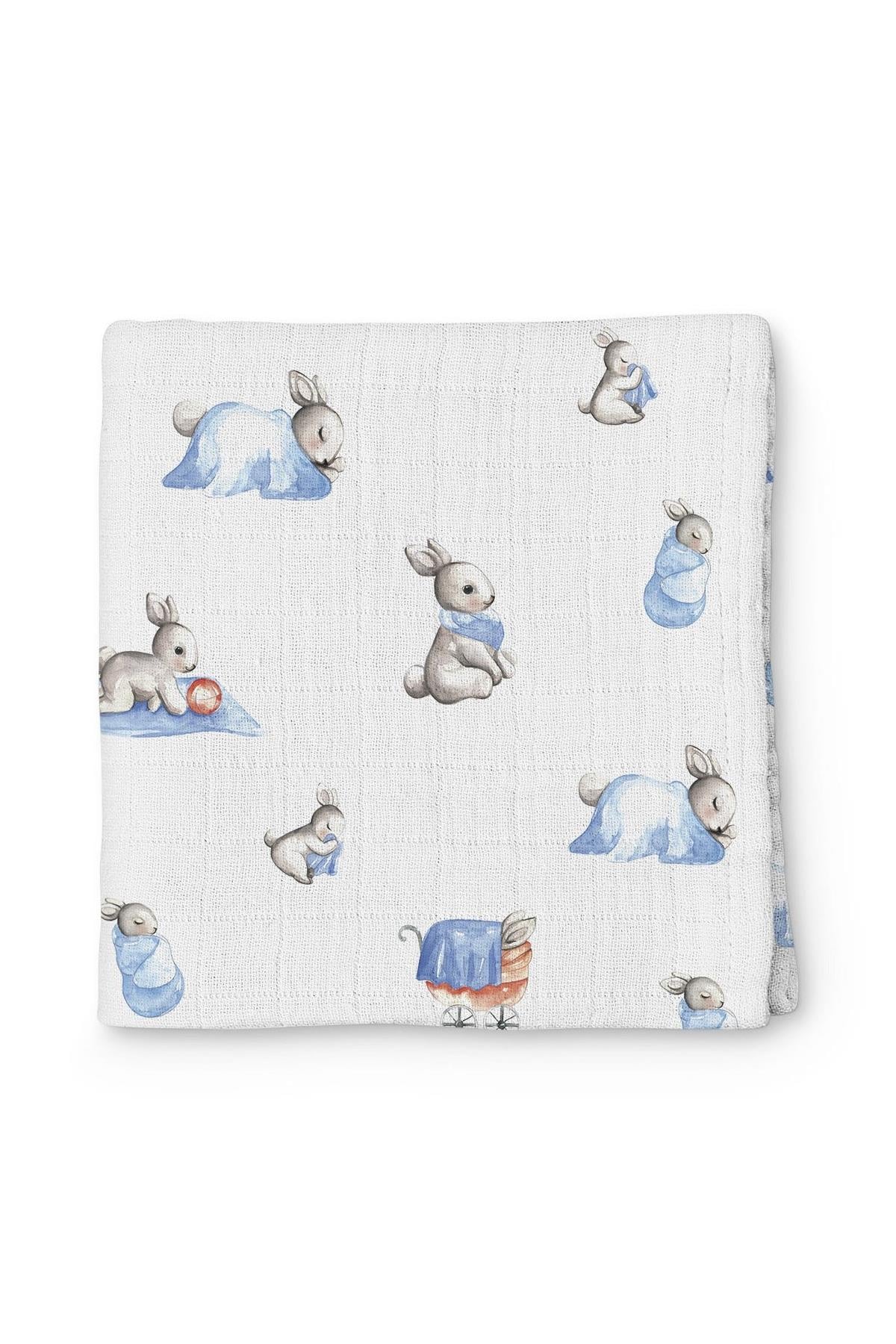 Deux Lapins / Bébé Lapin Müslin Bebek Örtü 70x70 cm std