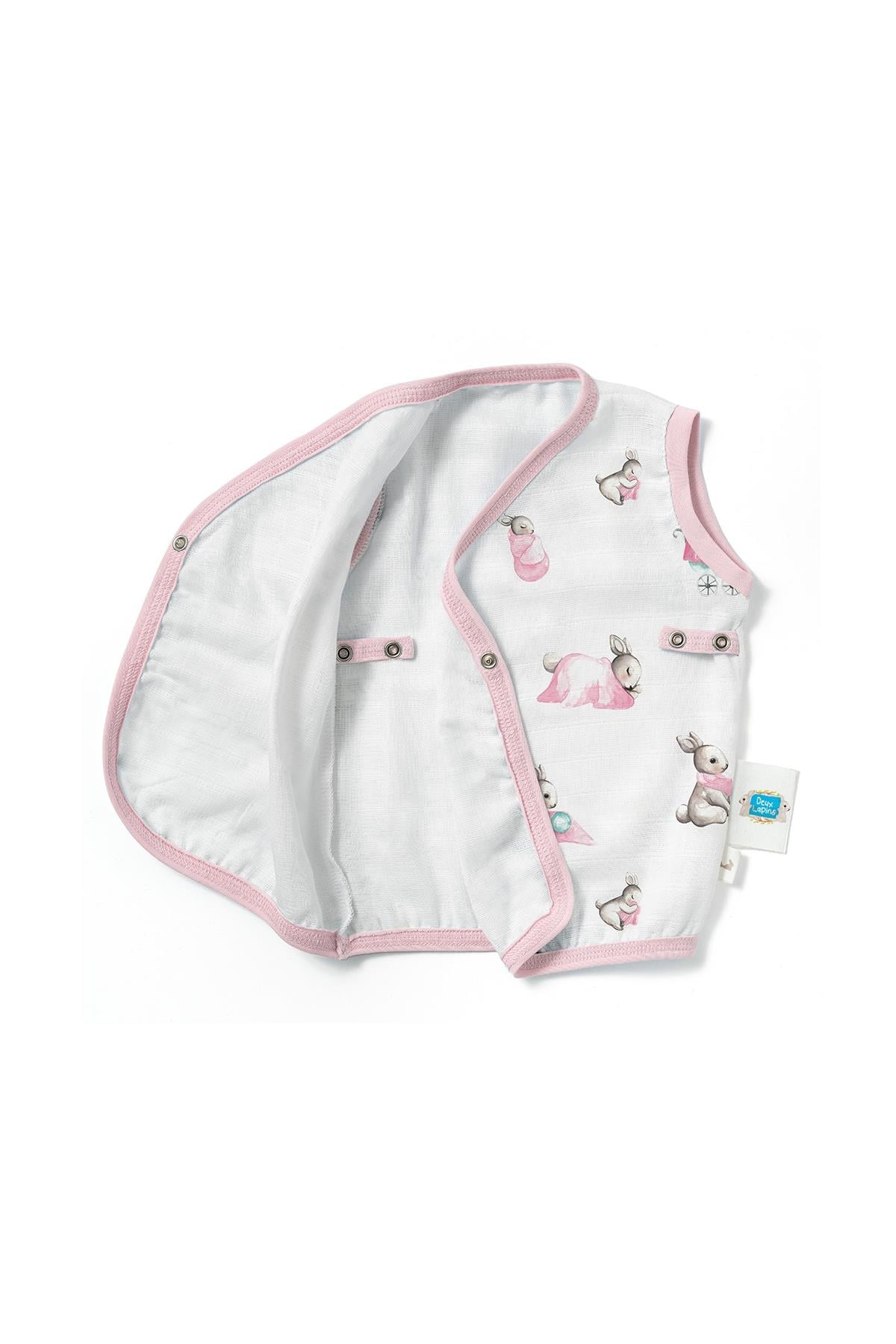 Deux Lapins / Bébé Lapin Rose Müslin Bebek Yelek std