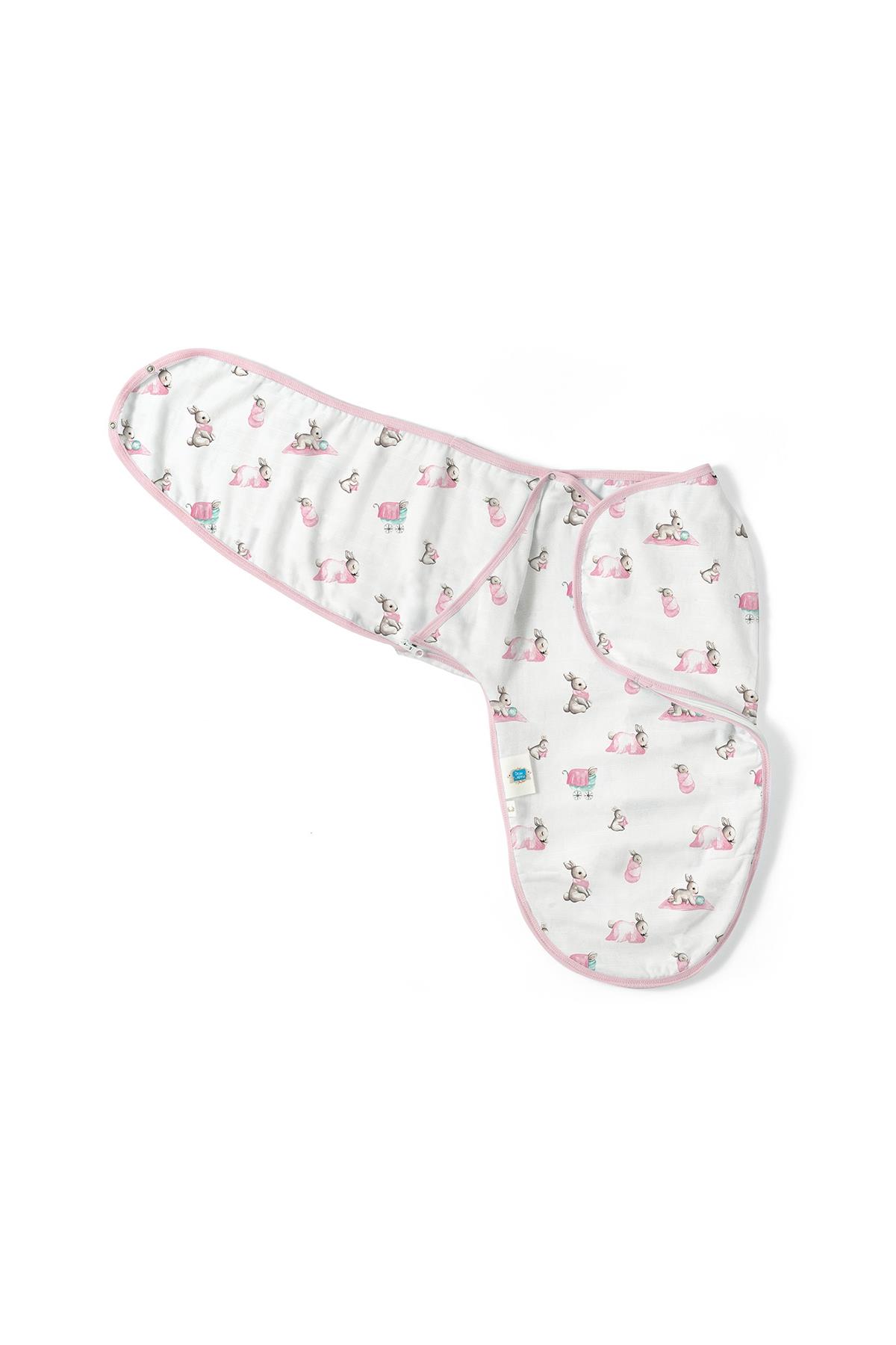 Deux Lapins /  Bébé Lapin Rose Müslin Bebek Hazır Kundak std
