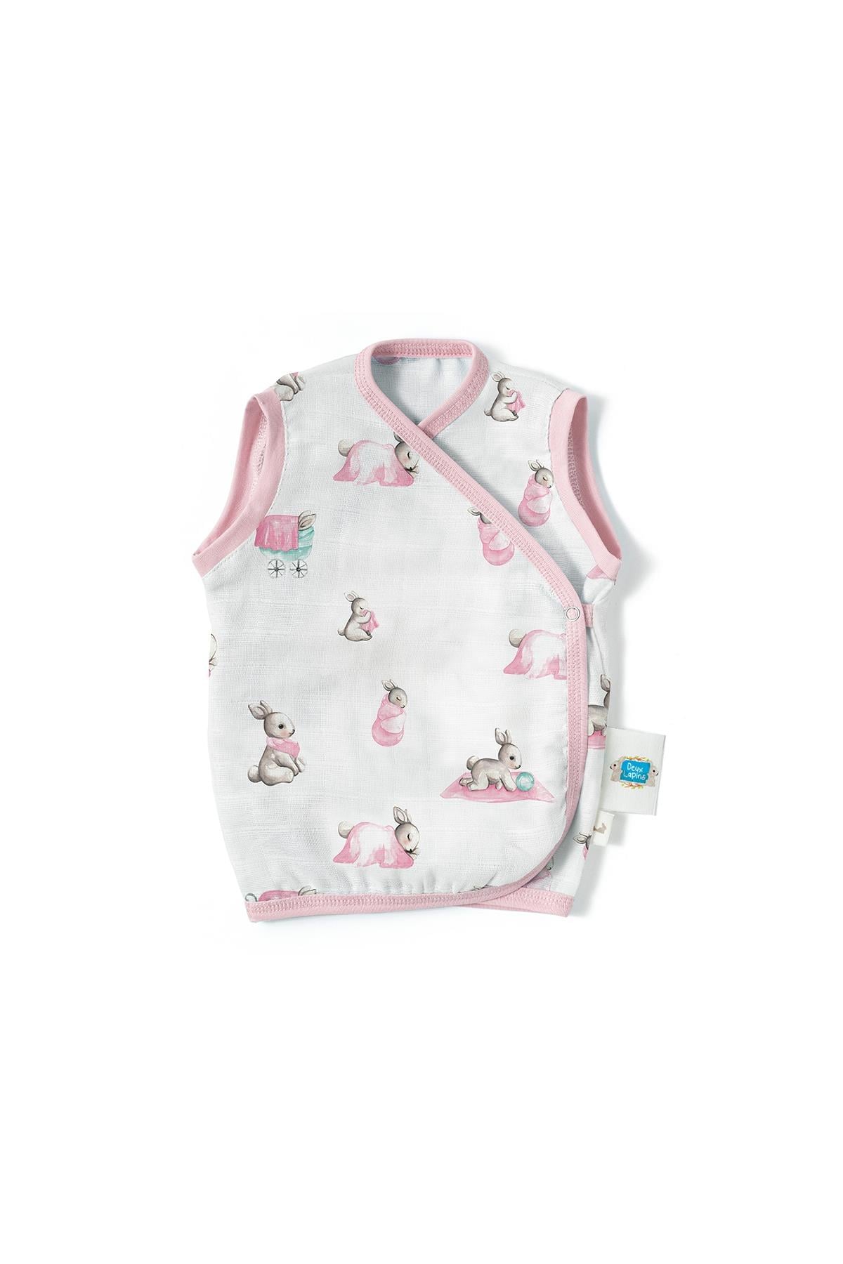 Deux Lapins / Bébé Lapin Rose Müslin Bebek Yelek std