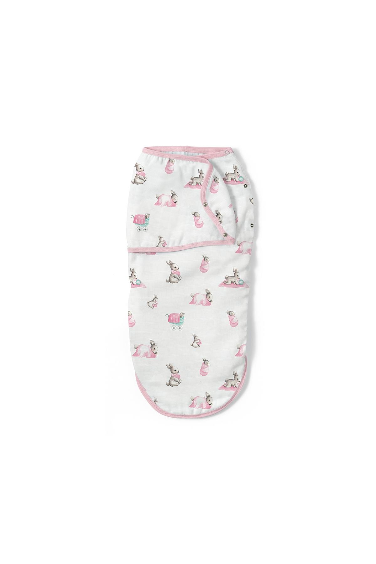 Deux Lapins /  Bébé Lapin Rose Müslin Bebek Hazır Kundak std