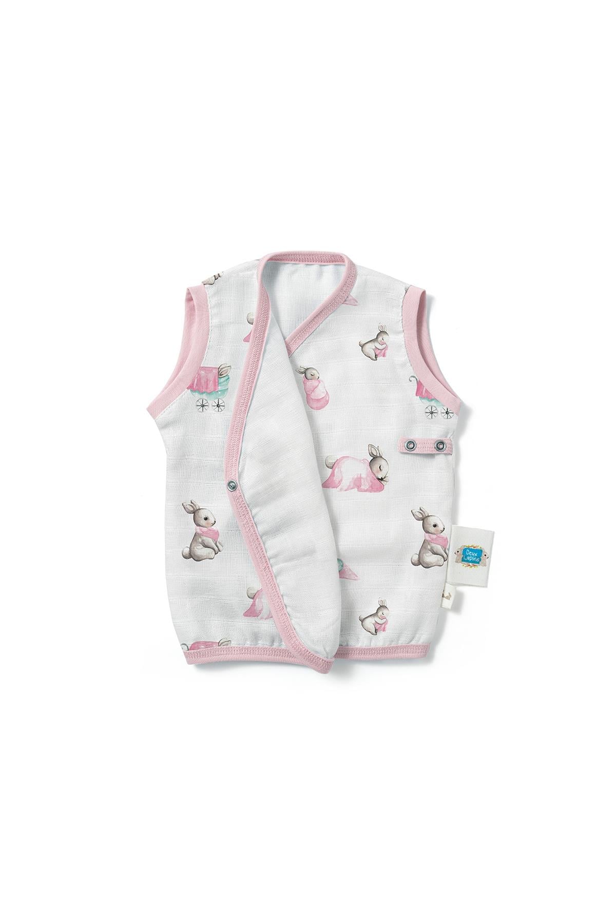 Deux Lapins / Bébé Lapin Rose Müslin Bebek Yelek std