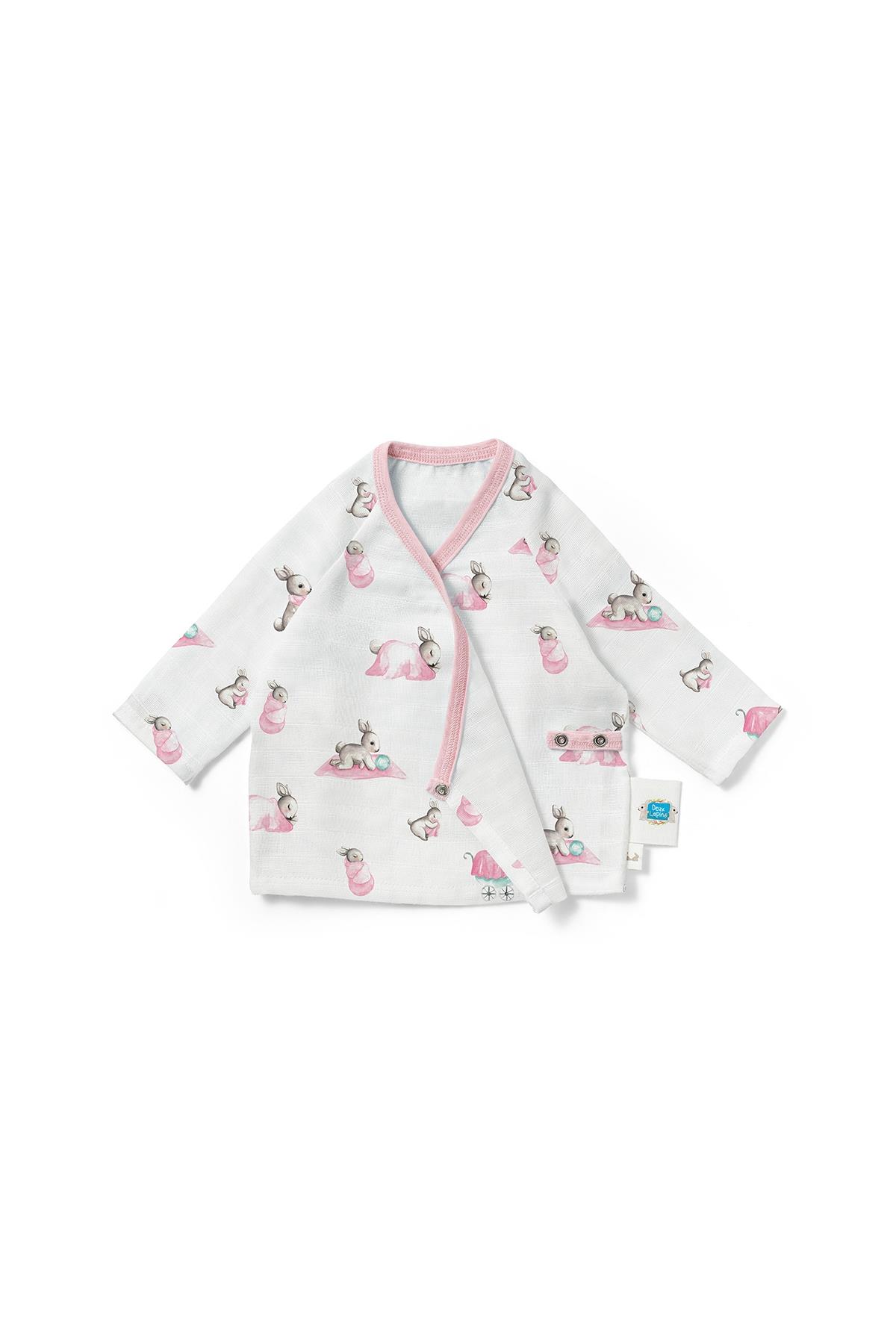 Deux Lapins /  Bébé Lapin Rose Müslin Kimono Hırka std