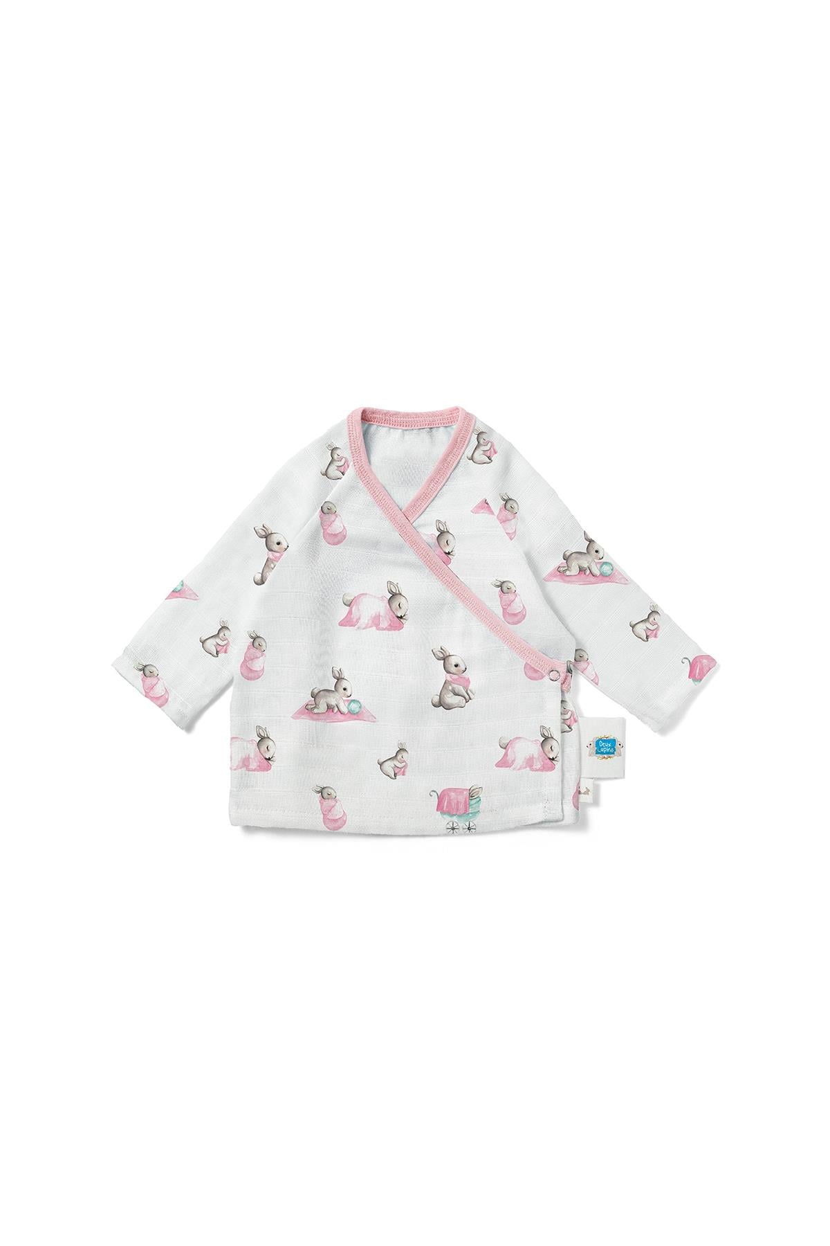 Deux Lapins /  Bébé Lapin Rose Müslin Kimono Hırka std