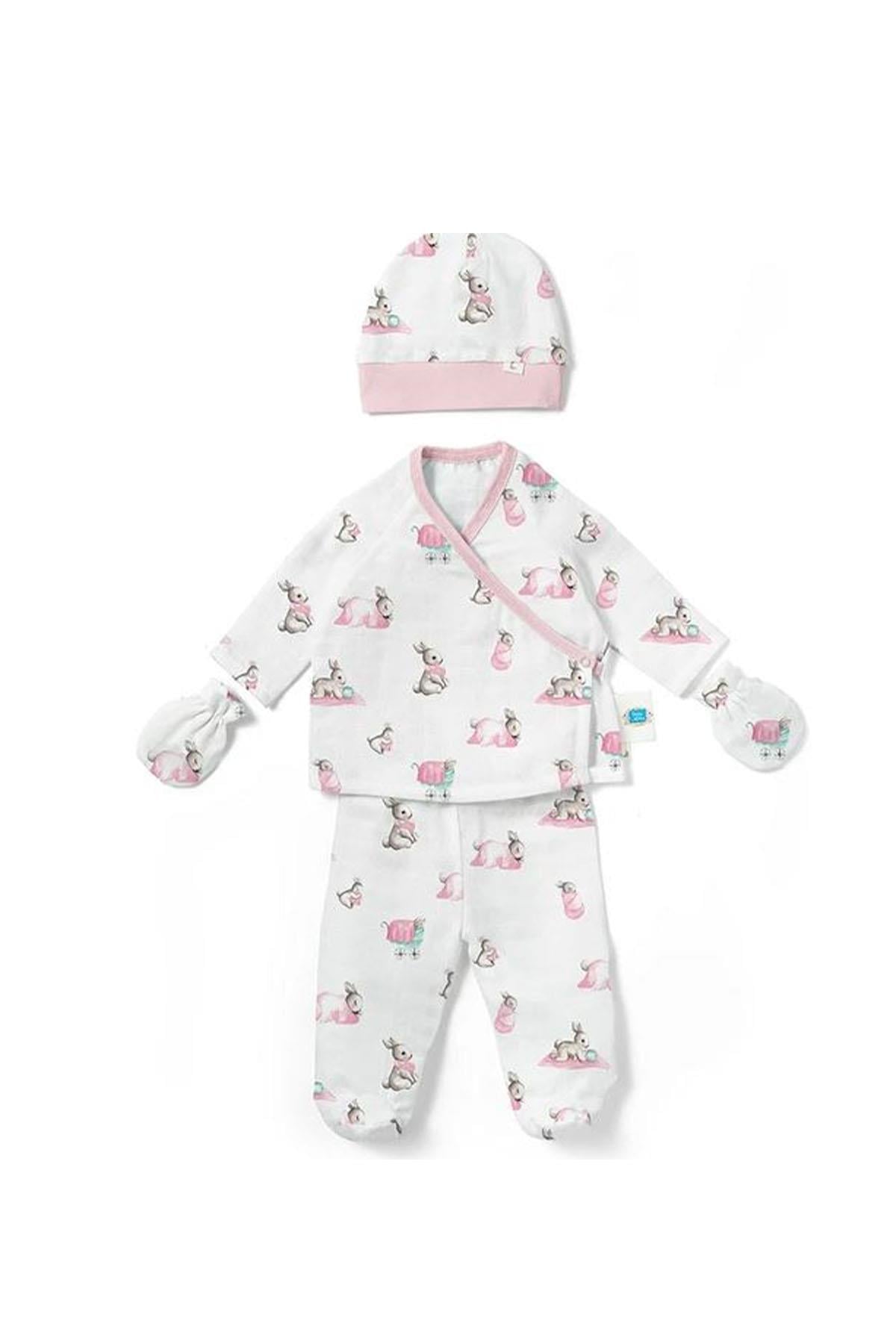 Deux Lapins / Bebe Lapin Rose 4 Parça Yenidoğan Hastane Çıkış Seti std