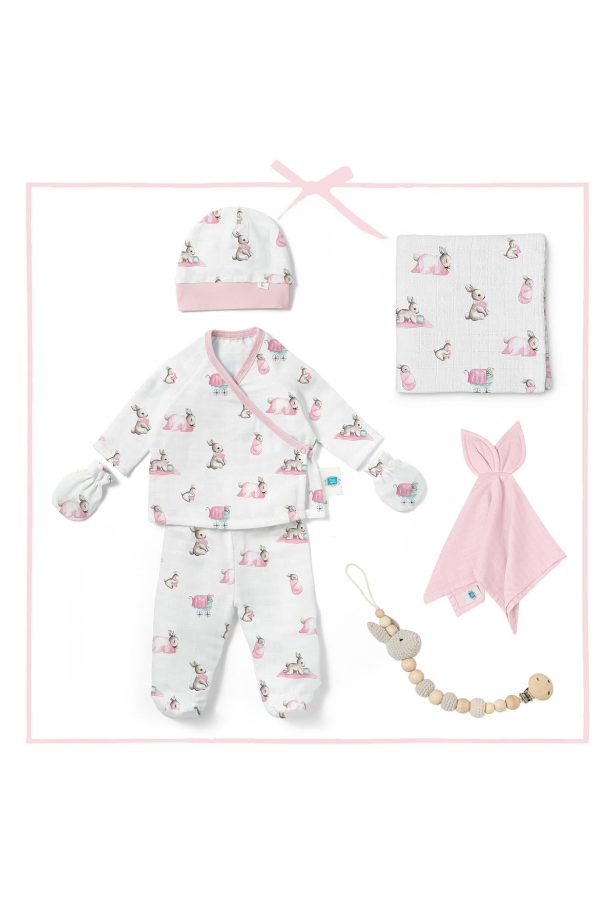 Deux Lapins / Bebe Lapin Rose 7 Parça Yenidoğan Hastane Çıkış Seti std