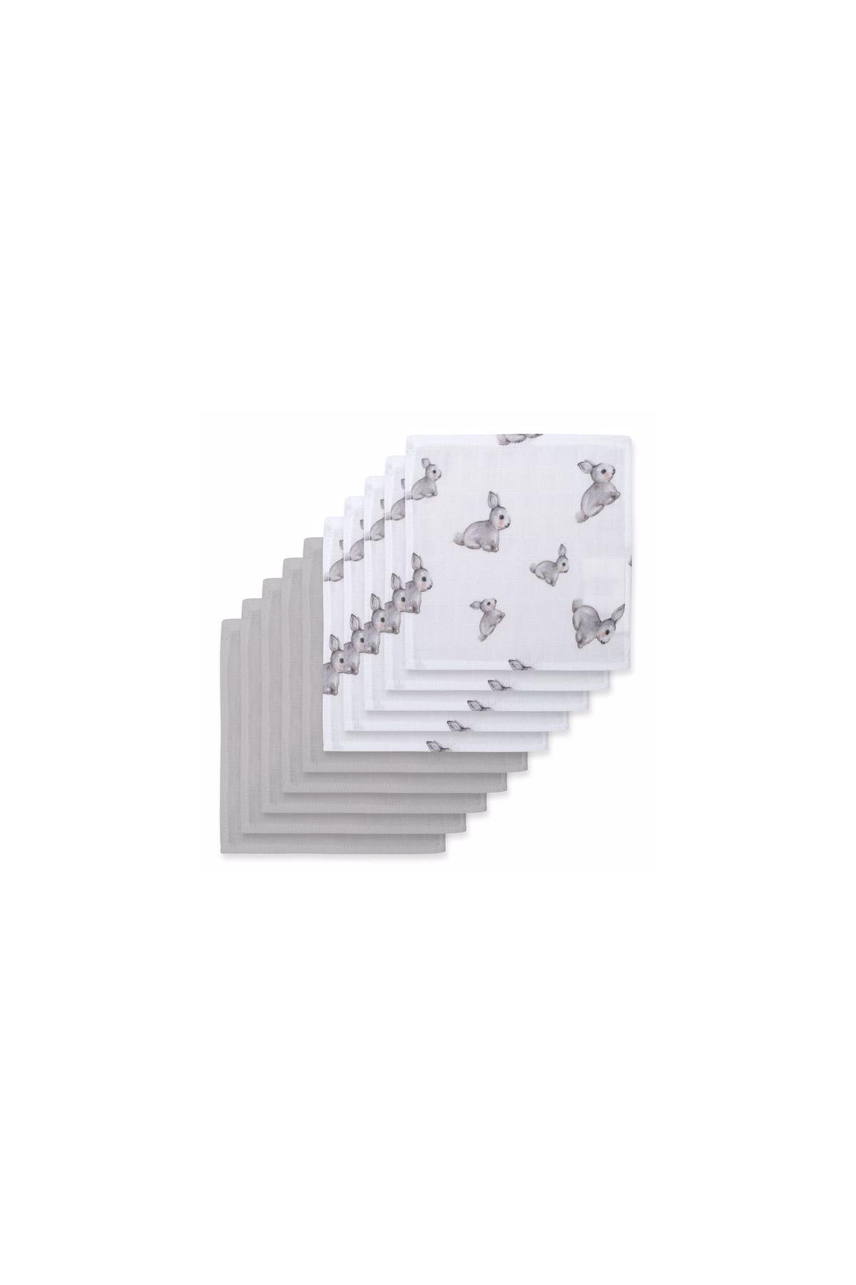 Deux Lapins / Iconique Lapin & 10`lu Müslin Ağız bezi paketi Grey