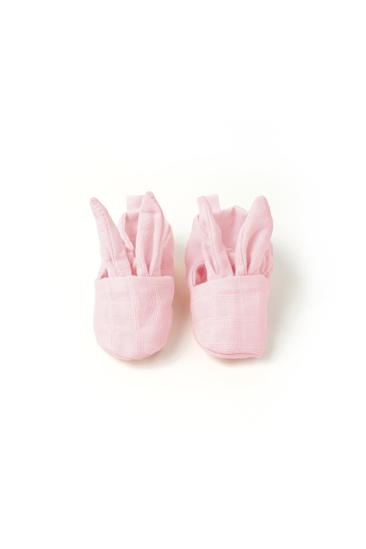 Deux Lapins / Innocent Pink Tavşan Kulaklı Müslin Bebek Patik std