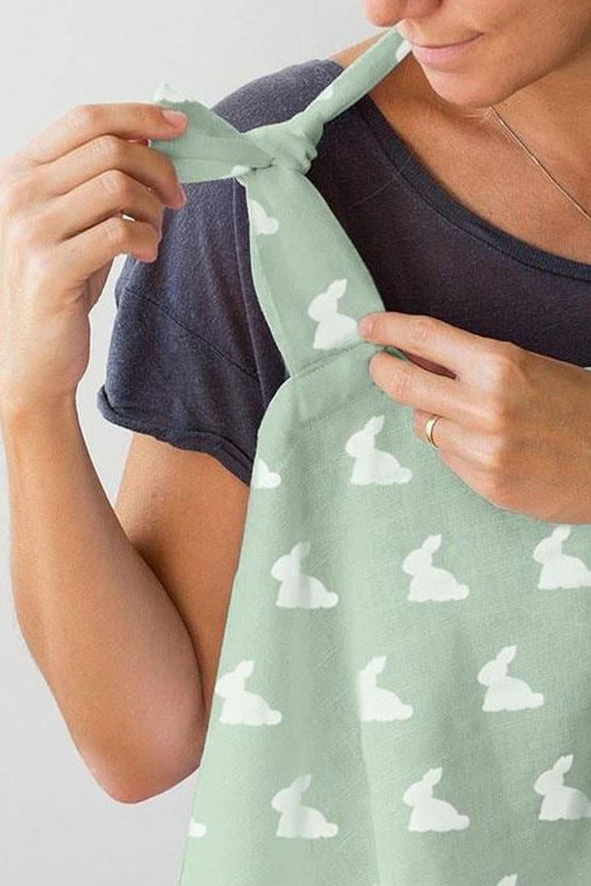 Deux Lapins / Mono Lapin Matcha Green - Müslin Bebek Emzirme Önlüğü Çok Renkli