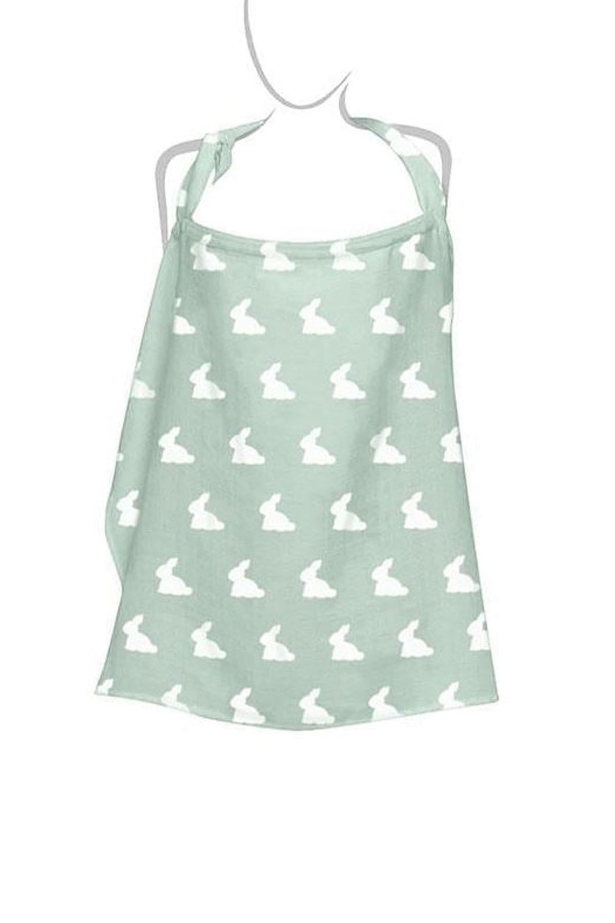 Deux Lapins / Mono Lapin Matcha Green - Müslin Bebek Emzirme Önlüğü Çok Renkli