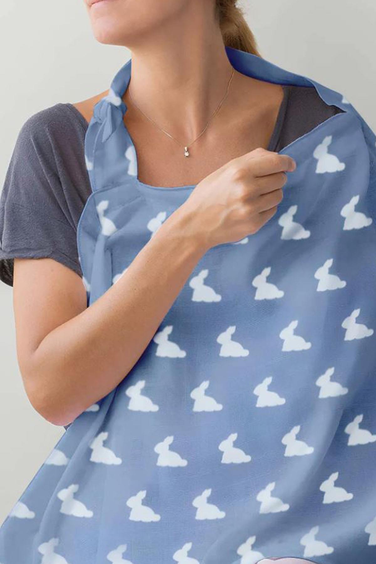 Deux Lapins / Mono Lapin Royal Blue - Müslin Bebek Emzirme Önlüğü Çok Renkli