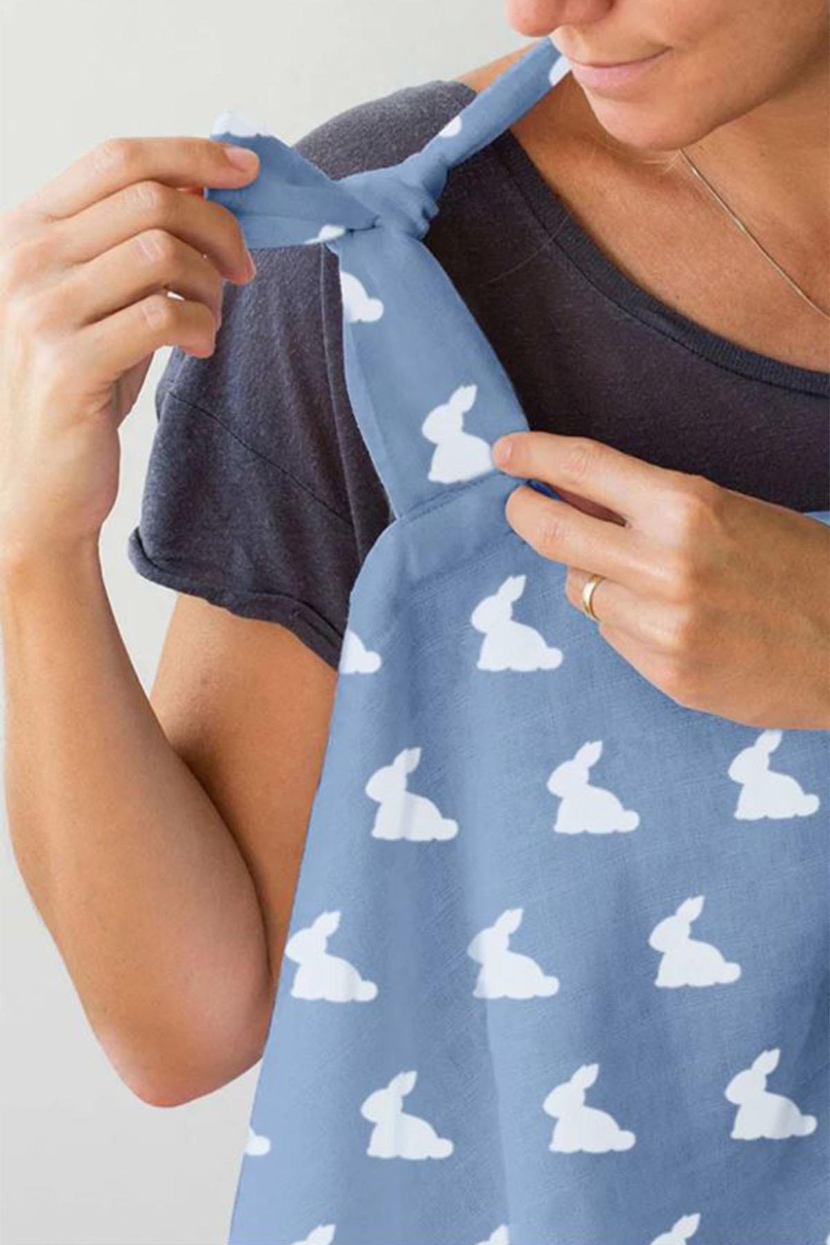 Deux Lapins / Mono Lapin Royal Blue - Müslin Bebek Emzirme Önlüğü Çok Renkli