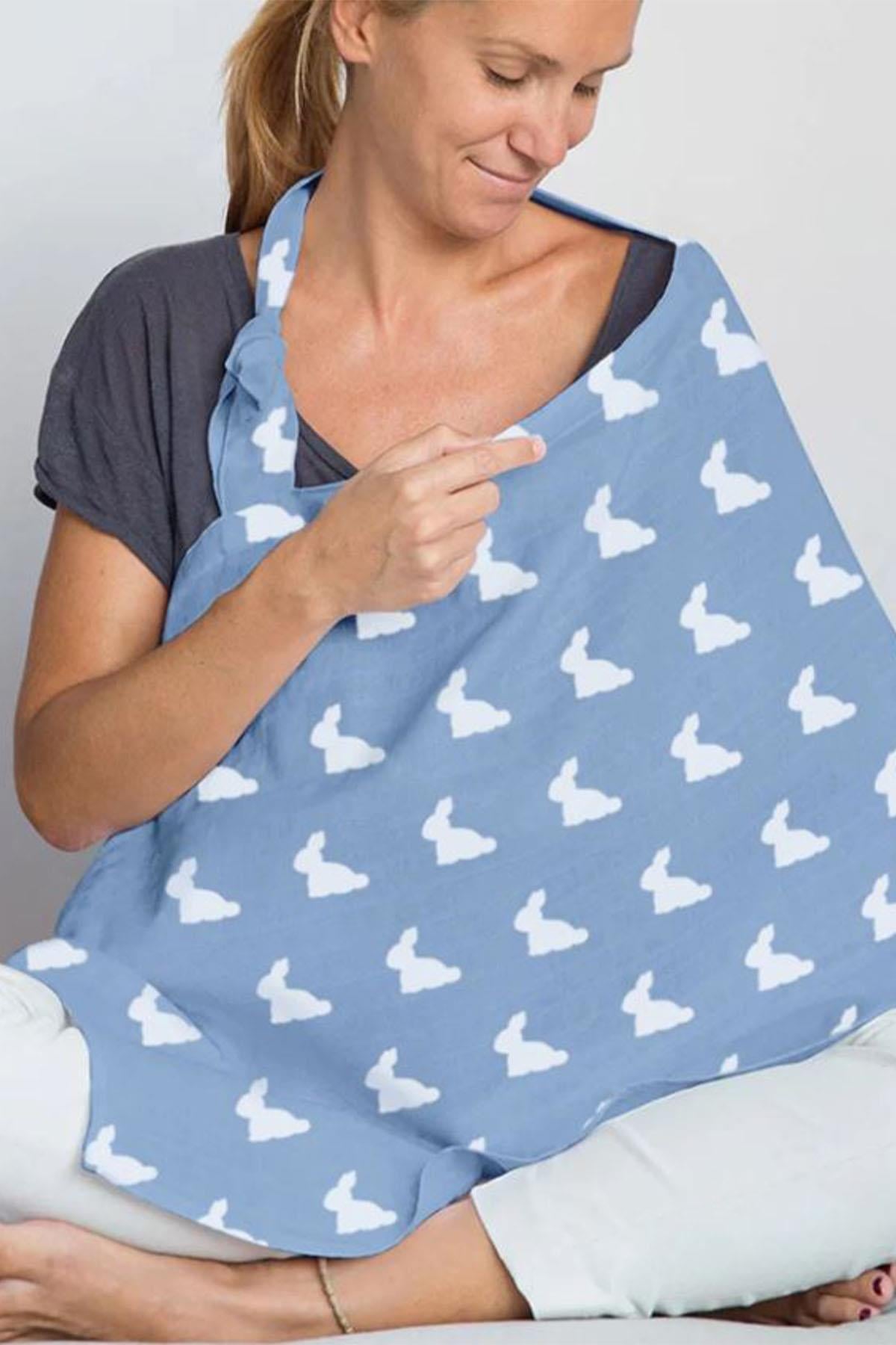 Deux Lapins / Mono Lapin Royal Blue - Müslin Bebek Emzirme Önlüğü Çok Renkli