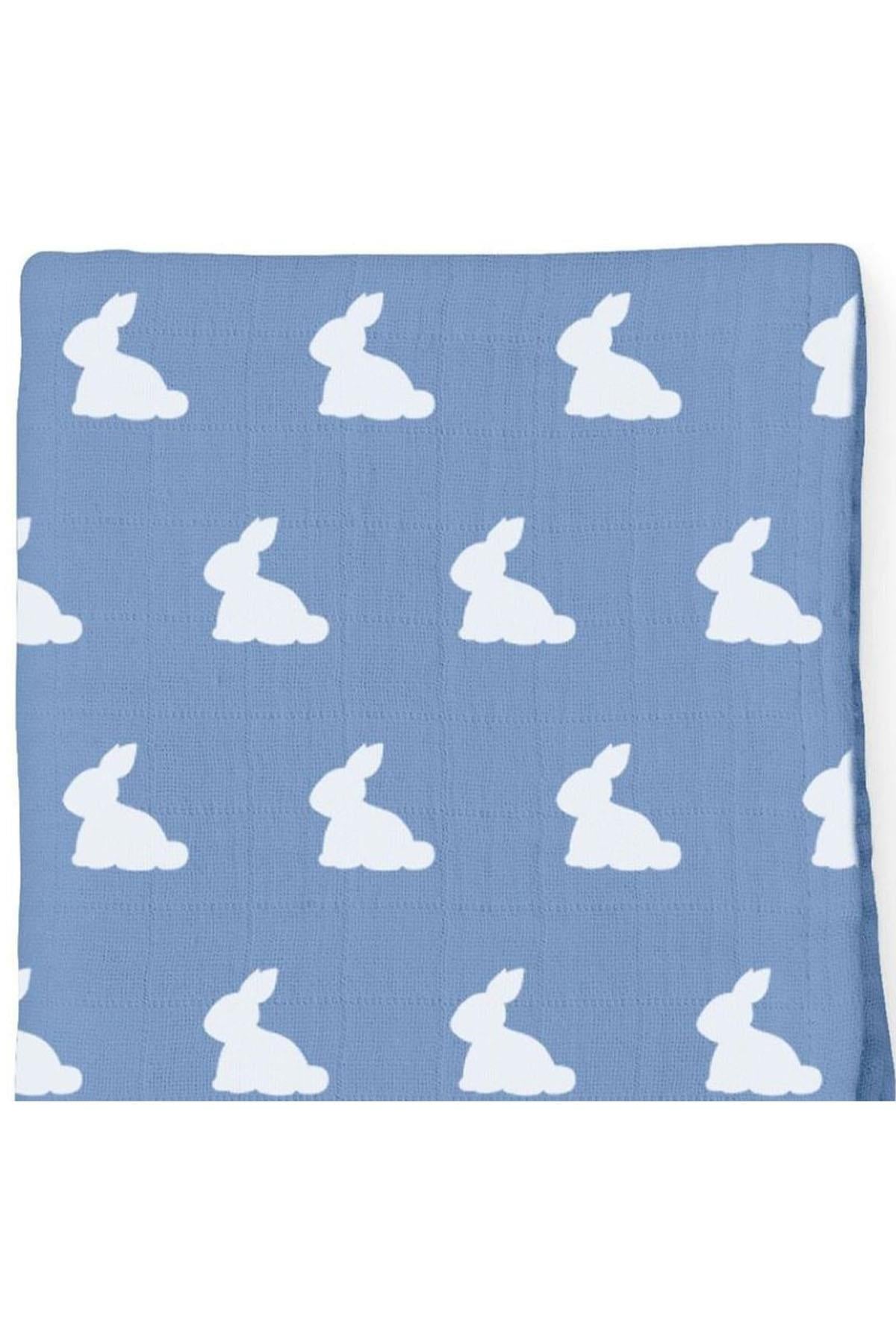 Deux Lapins / Mono Lapin Royal Blue - Müslin Örtü 70x70cm std