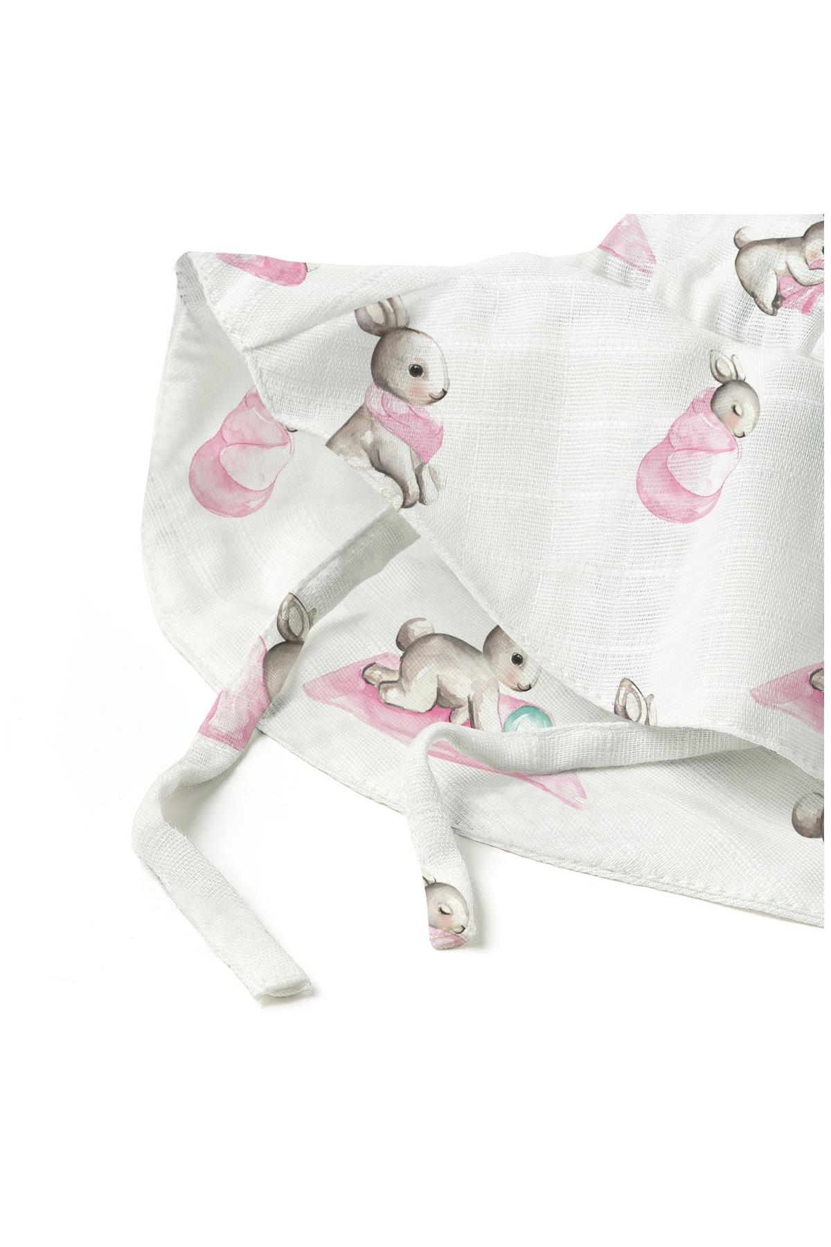 Deux Lapins / Müslin Bebek Şapkası - Bébé Lapin Rose std