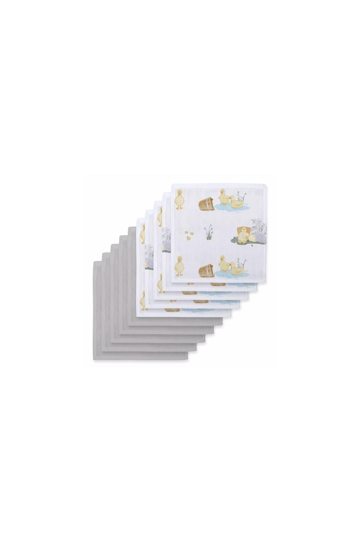 Deux Lapins / Petits Canetons & Cotton Grey 10`lu Müslin Ağız bezi paketi std