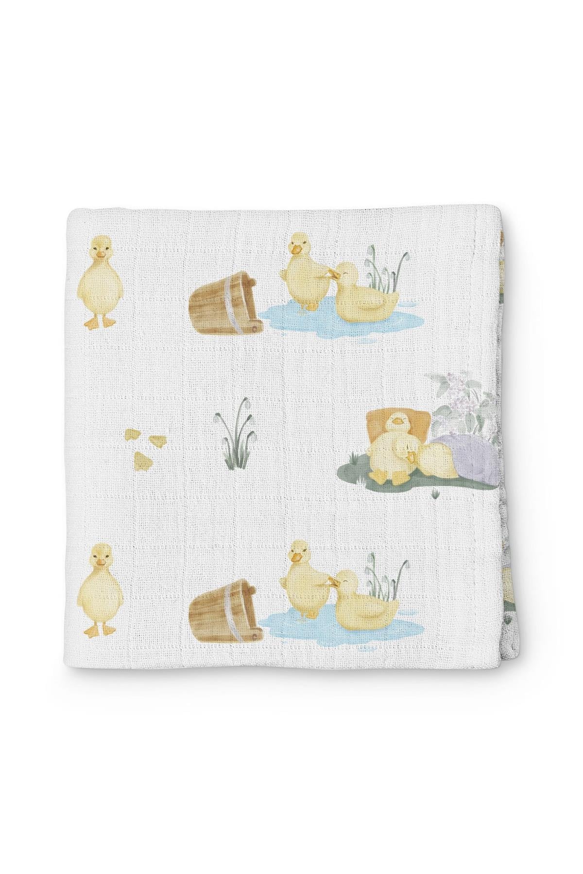 Deux Lapins / Petits Canetons Müslin Bebek Örtüsü 100x100 cm std