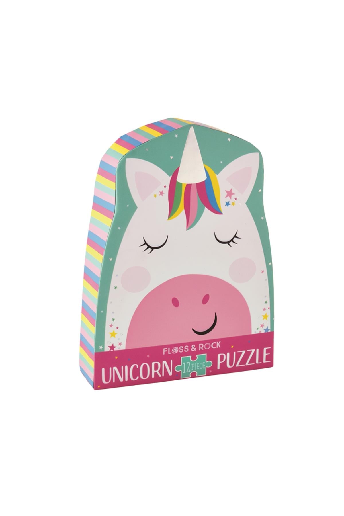 FLOSS & ROCK 12 Parça Şekilli Yap-Boz / Rainbow Unicorn Çok Renkli