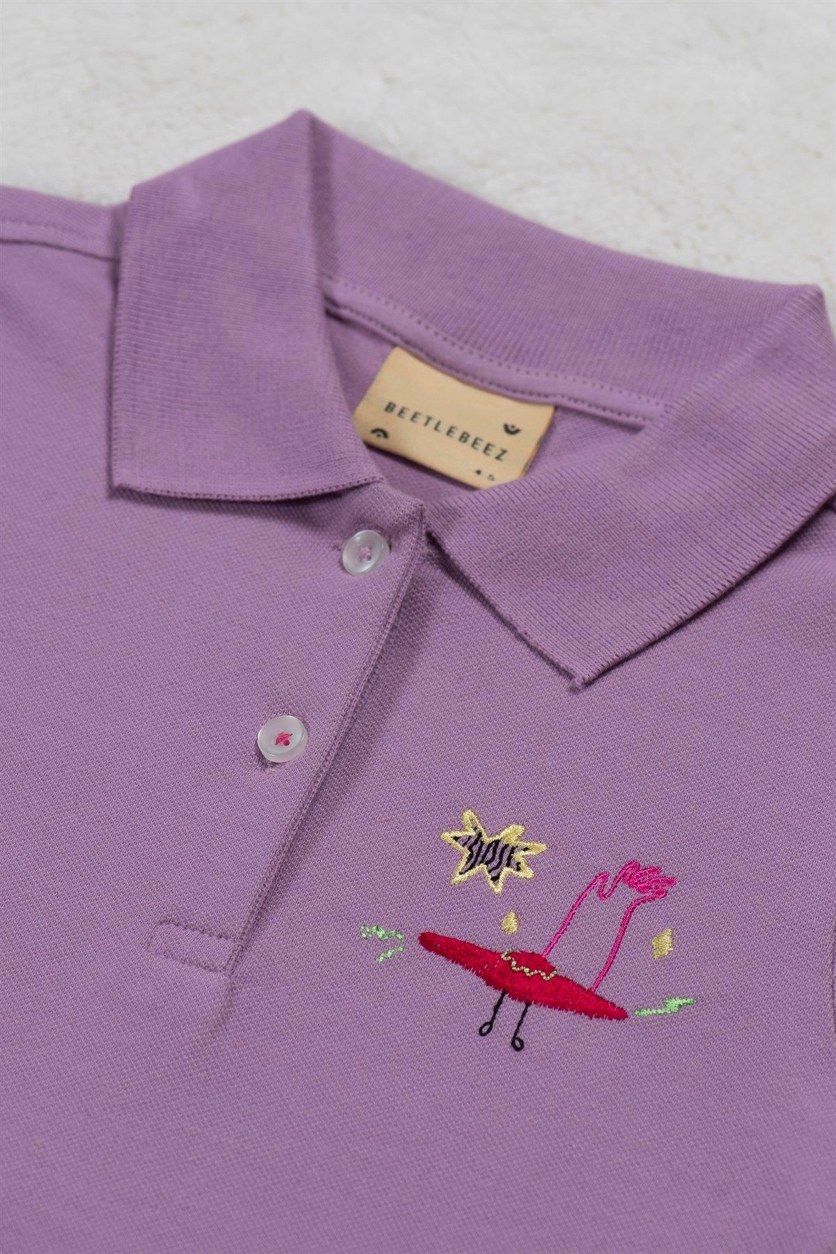 Flying Hat Kısa Kollu Çocuk Polo Yaka Elbise Lila