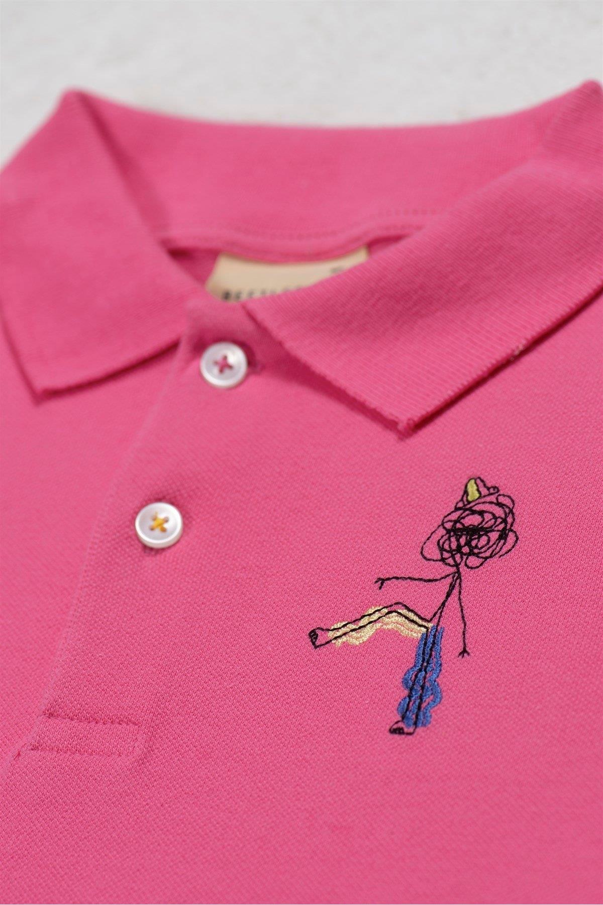 Beetlebeez / Funny Scribble Man Kısa Kollu Çocuk Polo Yaka T-shirt Pembe